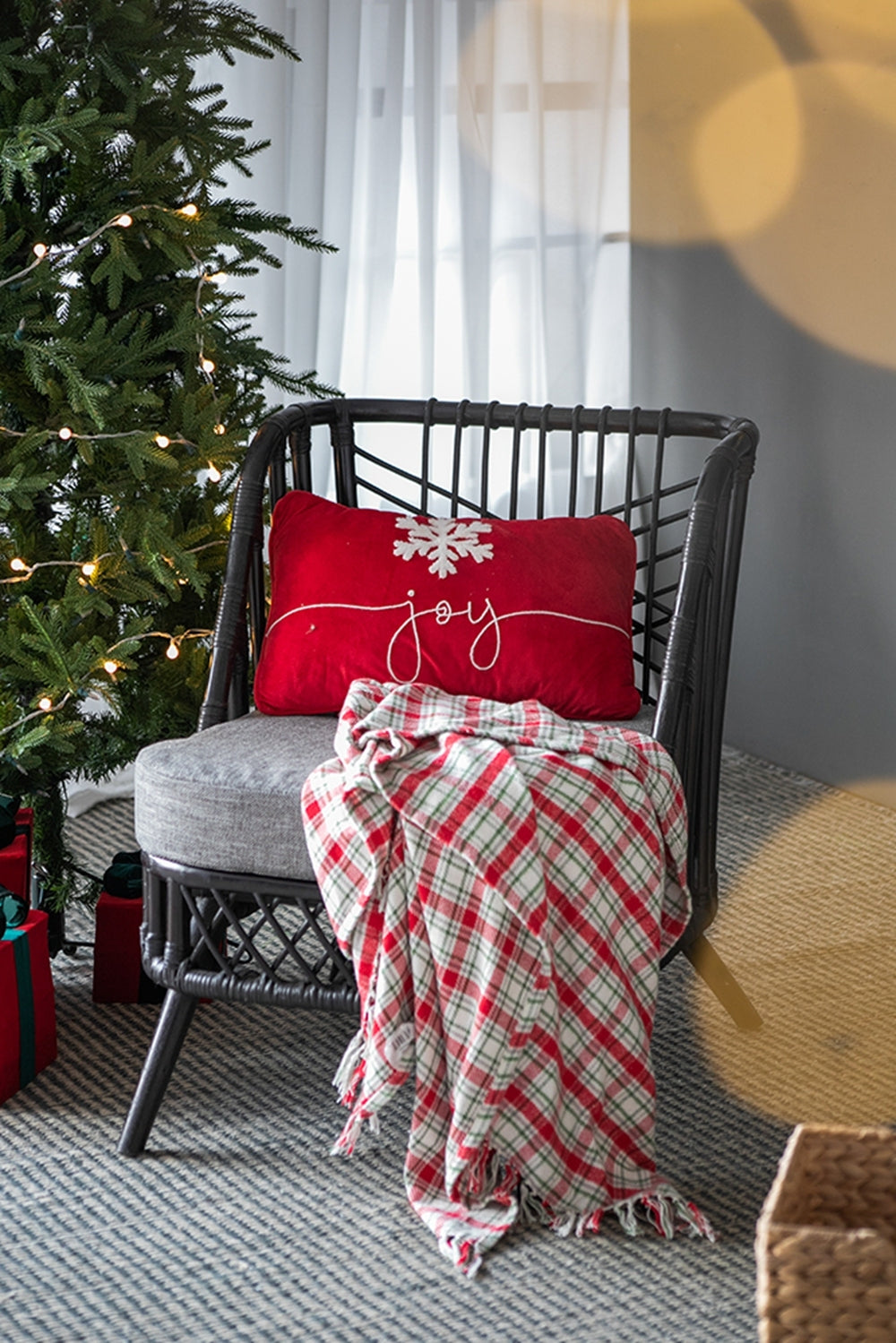 Red Velvet Pillow With Embroidered Joy And Frosty Snowflake, Set of 2, 18x12""