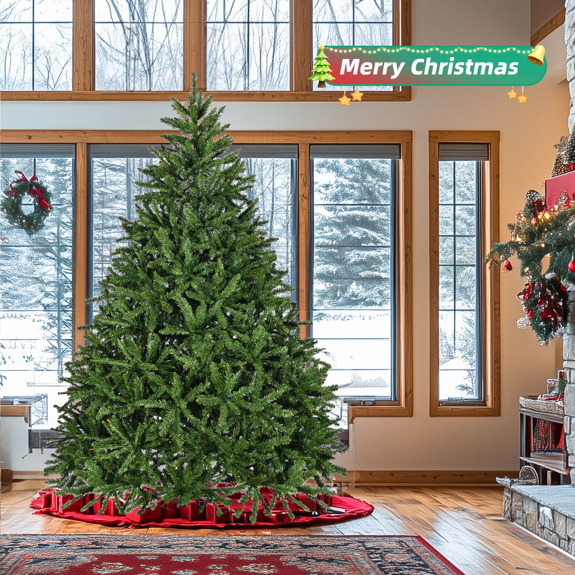 7ft Artificial Christmas Tree, Premium Unlit Hinged Spruce Full Tree -Easy Assembly