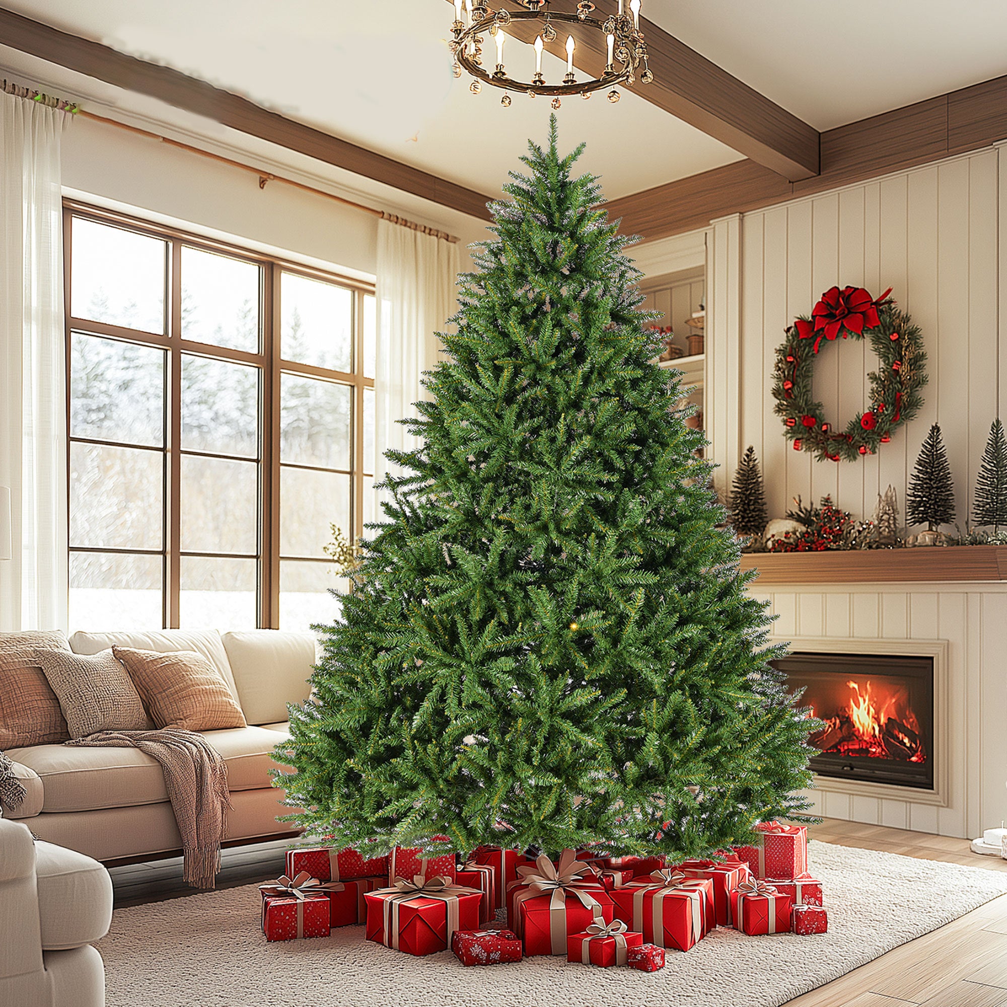 9ft  Christmas Tree, Premium Unlit Hinged Full Tree , Metal Stand, Easy Assembly