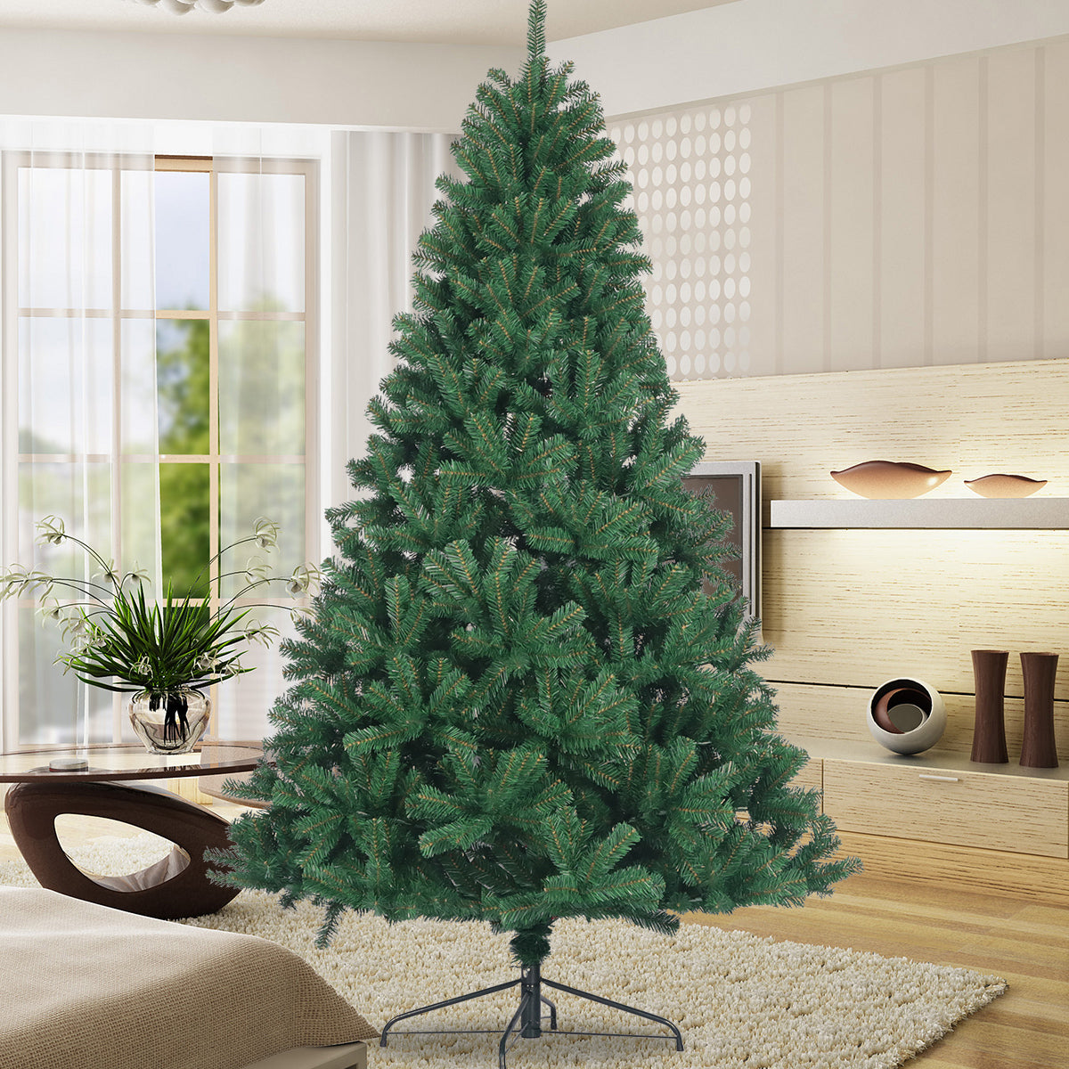 6ft  Christmas Tree Full Natural Spruce Fir Tree Foldable Metal Stand Unlit Green