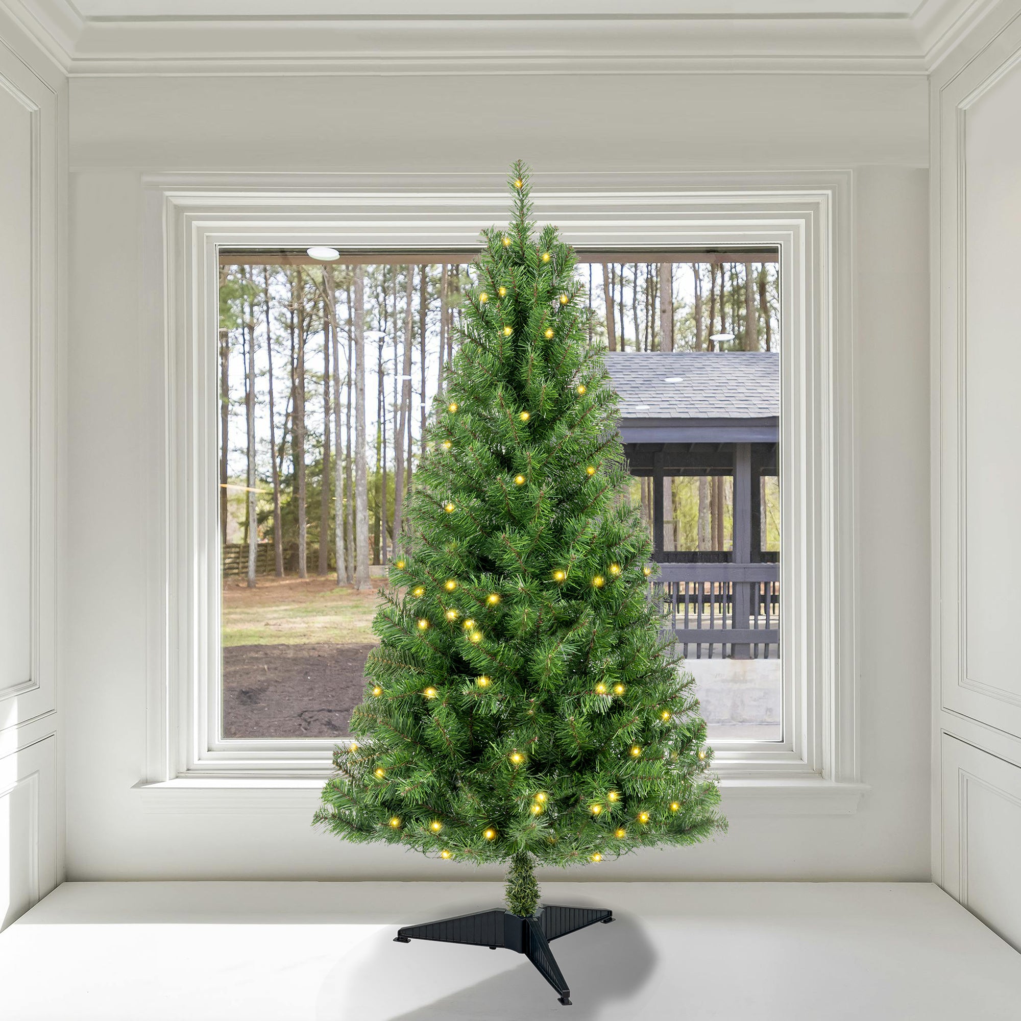 4ft Artificial Christmas Tree Pre-lit with Stand-Green Norwood Spruce Tree Easy Assembly