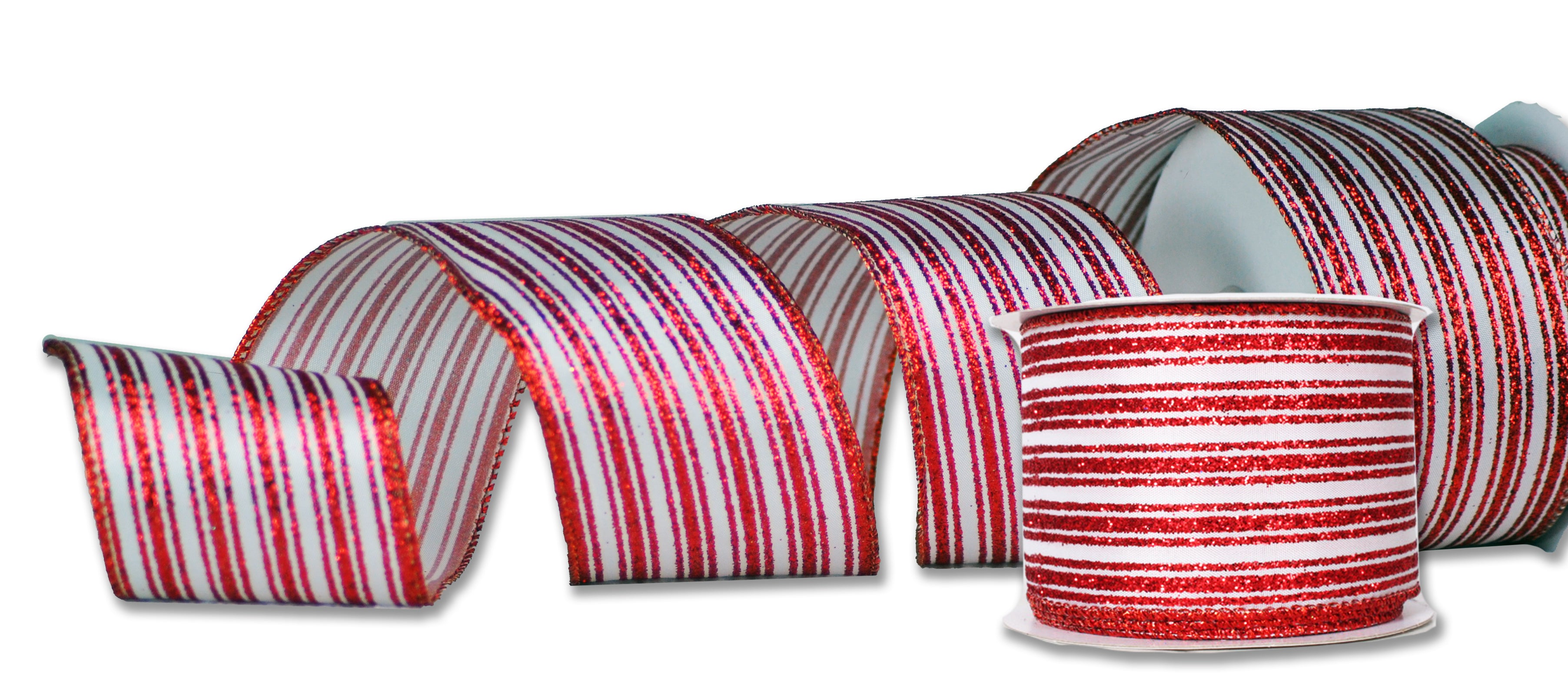 2 Pack of 30' White Ribbon with Red Glitter Lines