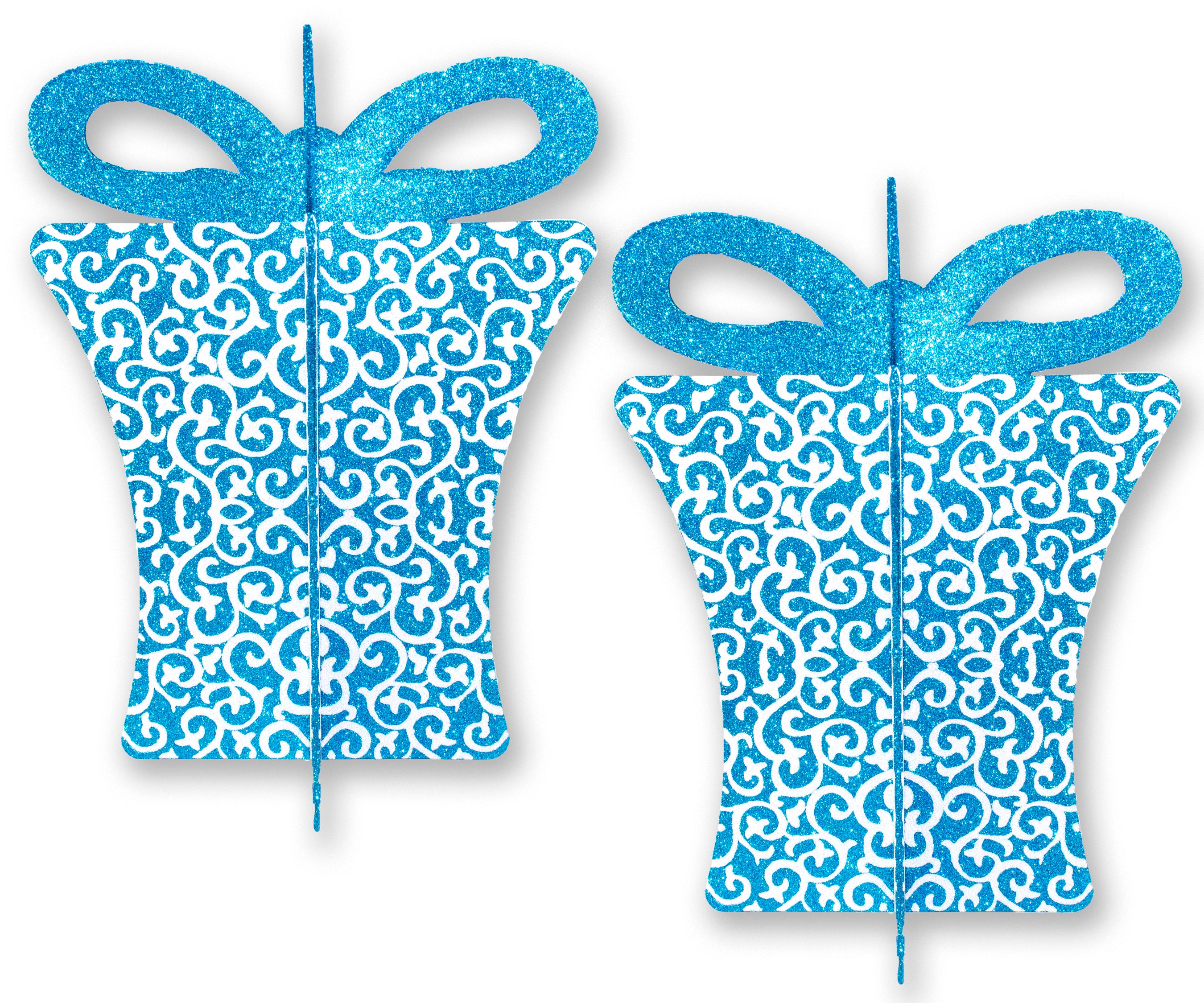 2 Pack 13.5"" Aqua and White 3D Gift Box