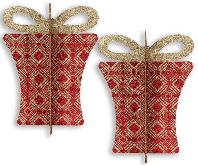 2 Pack 13.5"" Red and Gold 3D Gift Box