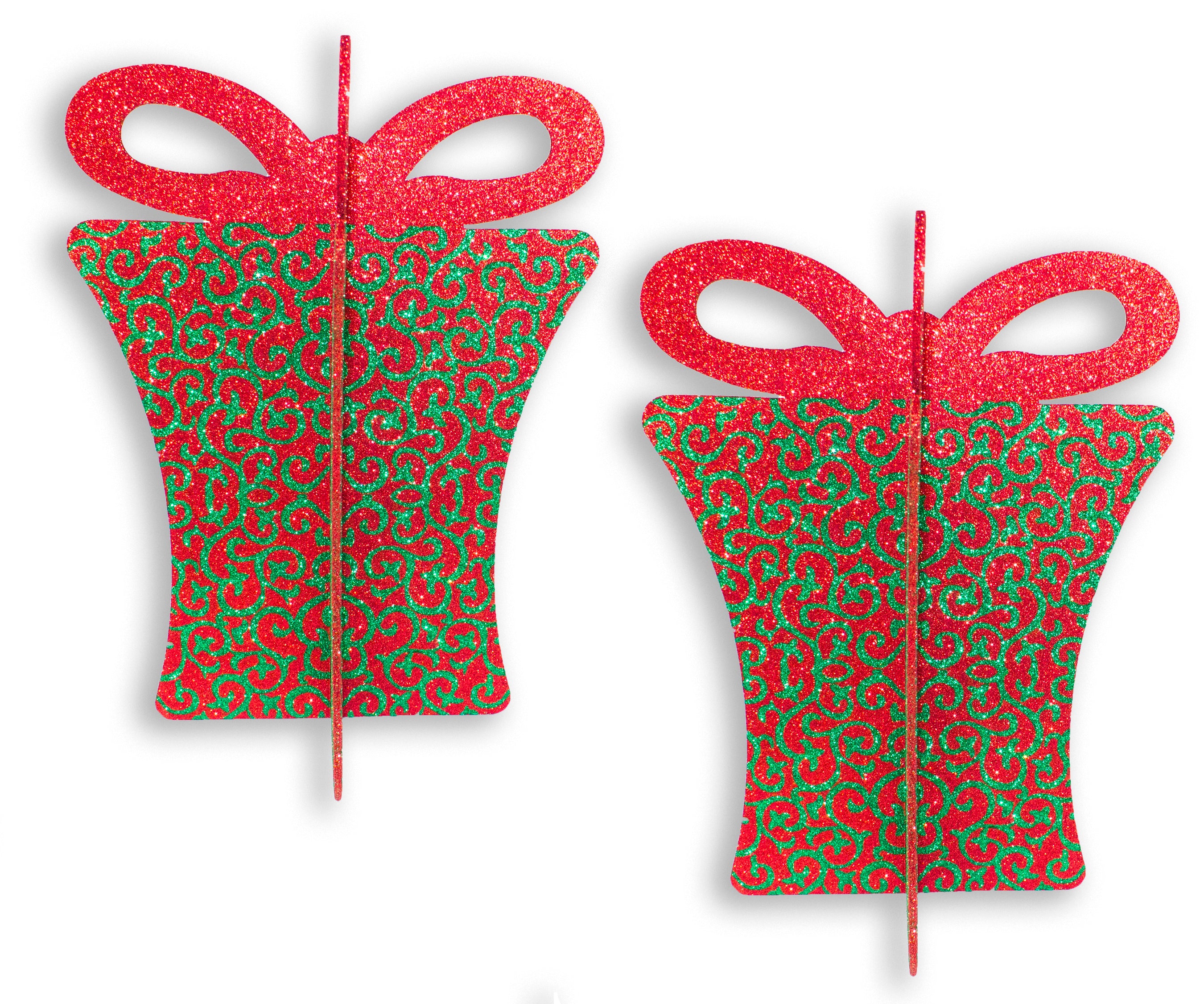 2 Pack 13.5"" Red and Green 3D Gift Box