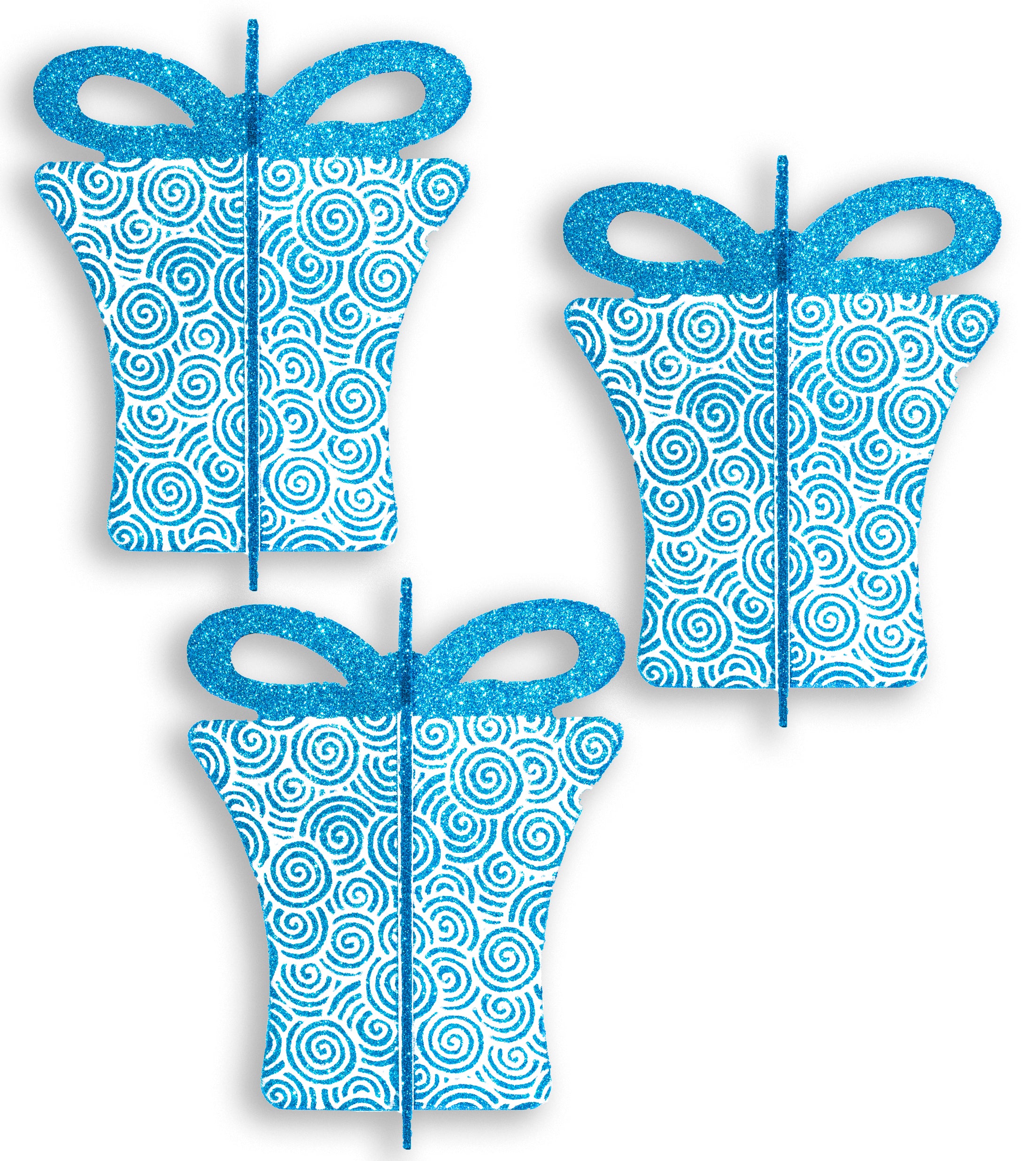 3 Pack 8"" Aqua and White 3D Gift Box