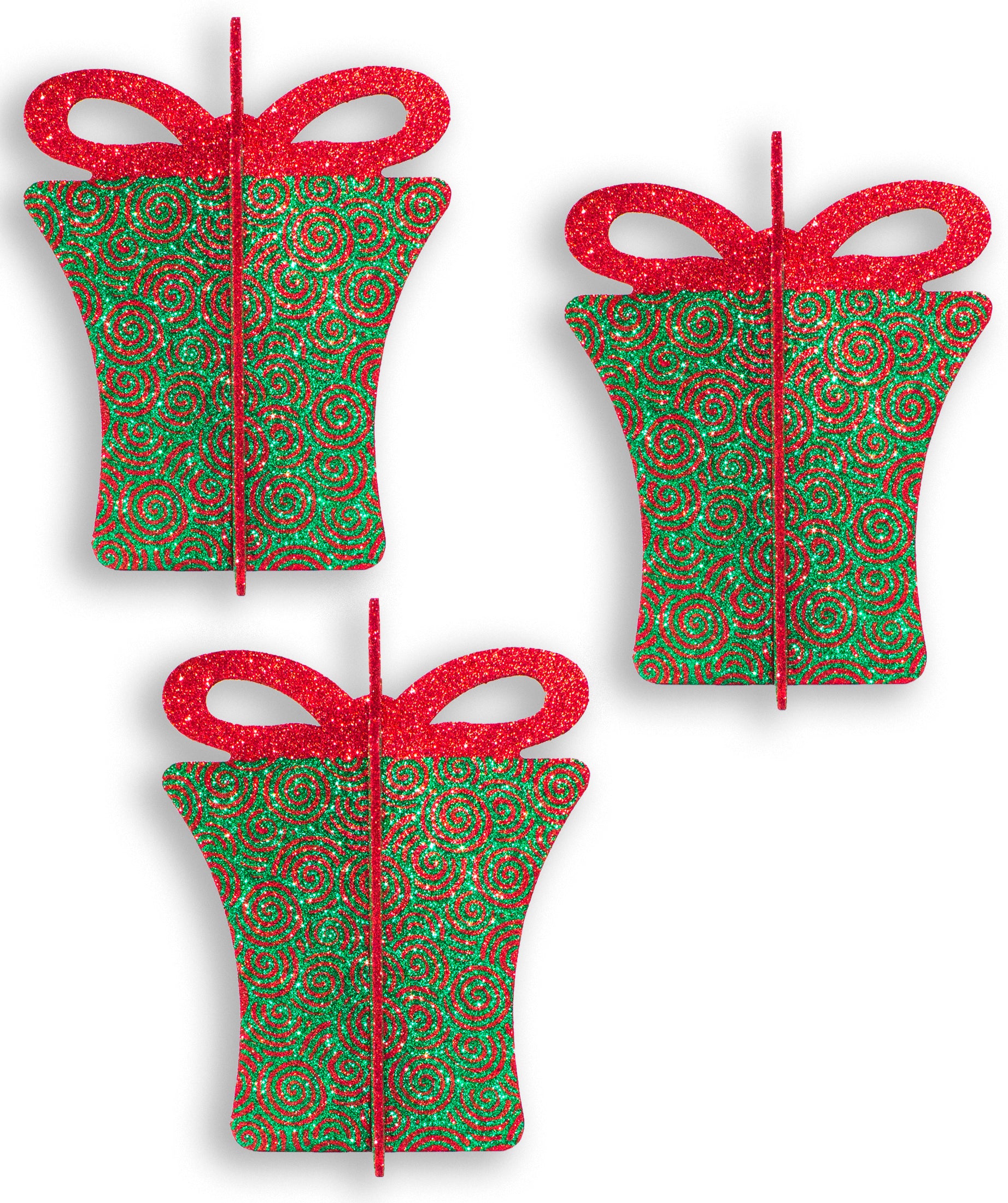 3 Pack 8"" Red and Green 3D Gift Box