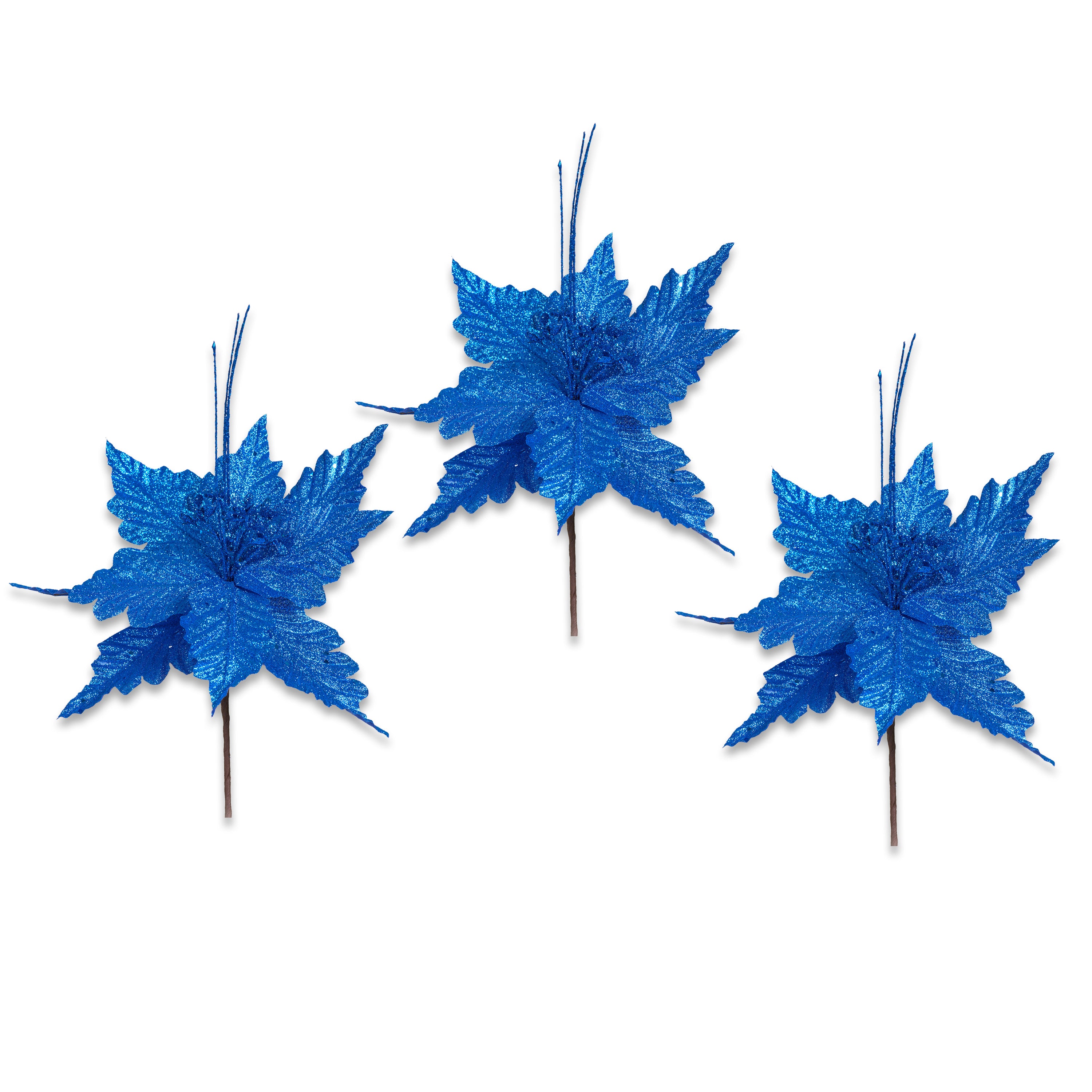 3 Pack of Navy Blue Poinsettia Picks