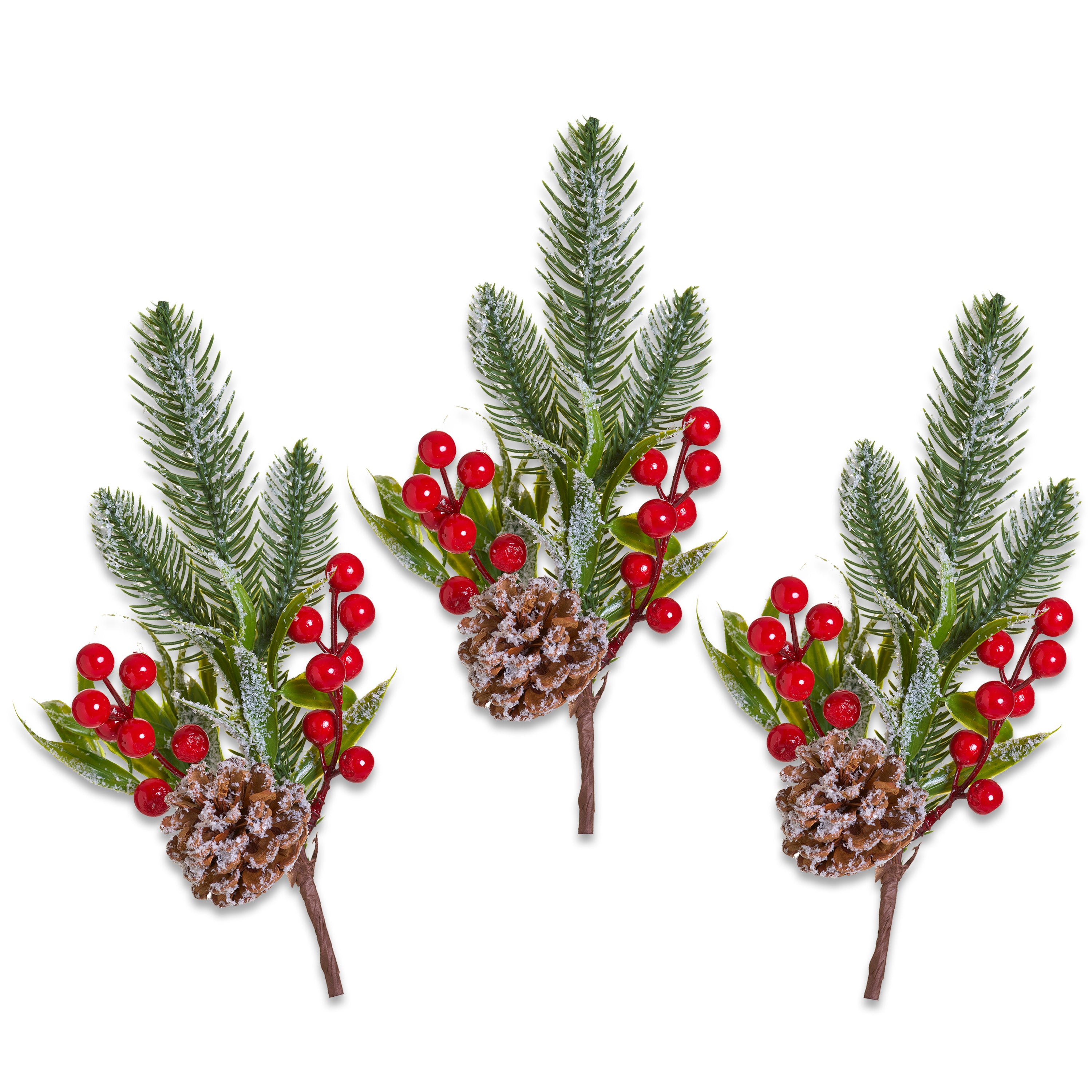 Festive 3-Pack Winter Berry and Snow-Crusted Pine Picks