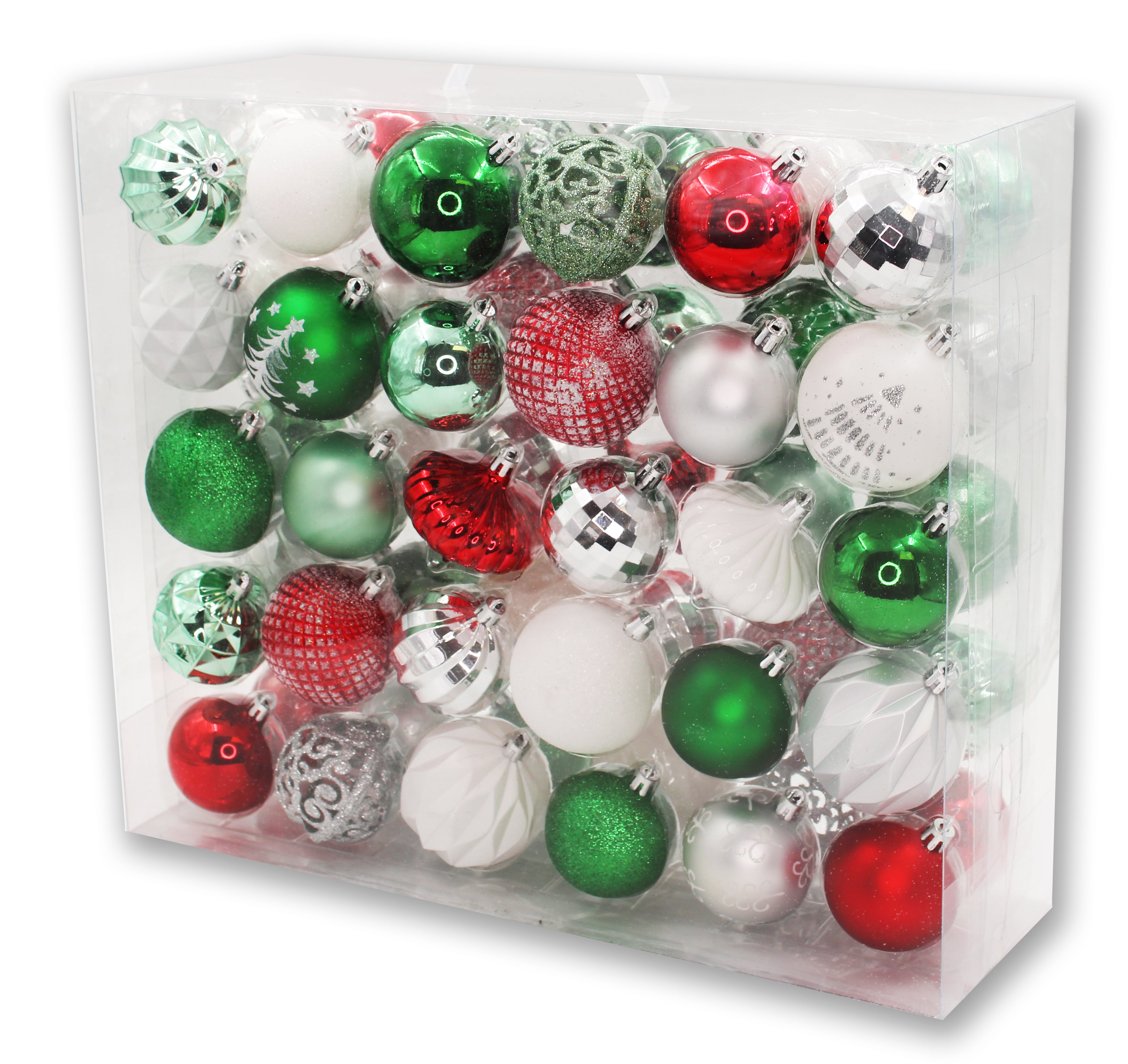 60 Pack Red, Green and White Assorted Ball and Onion Ornaments