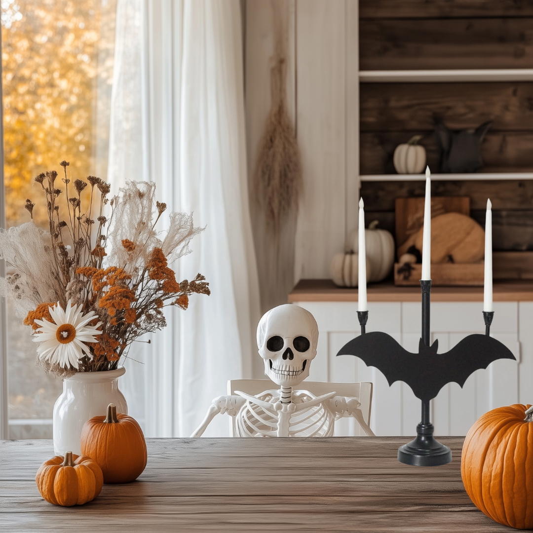 Halloween Bat Candleabra with LED Candles