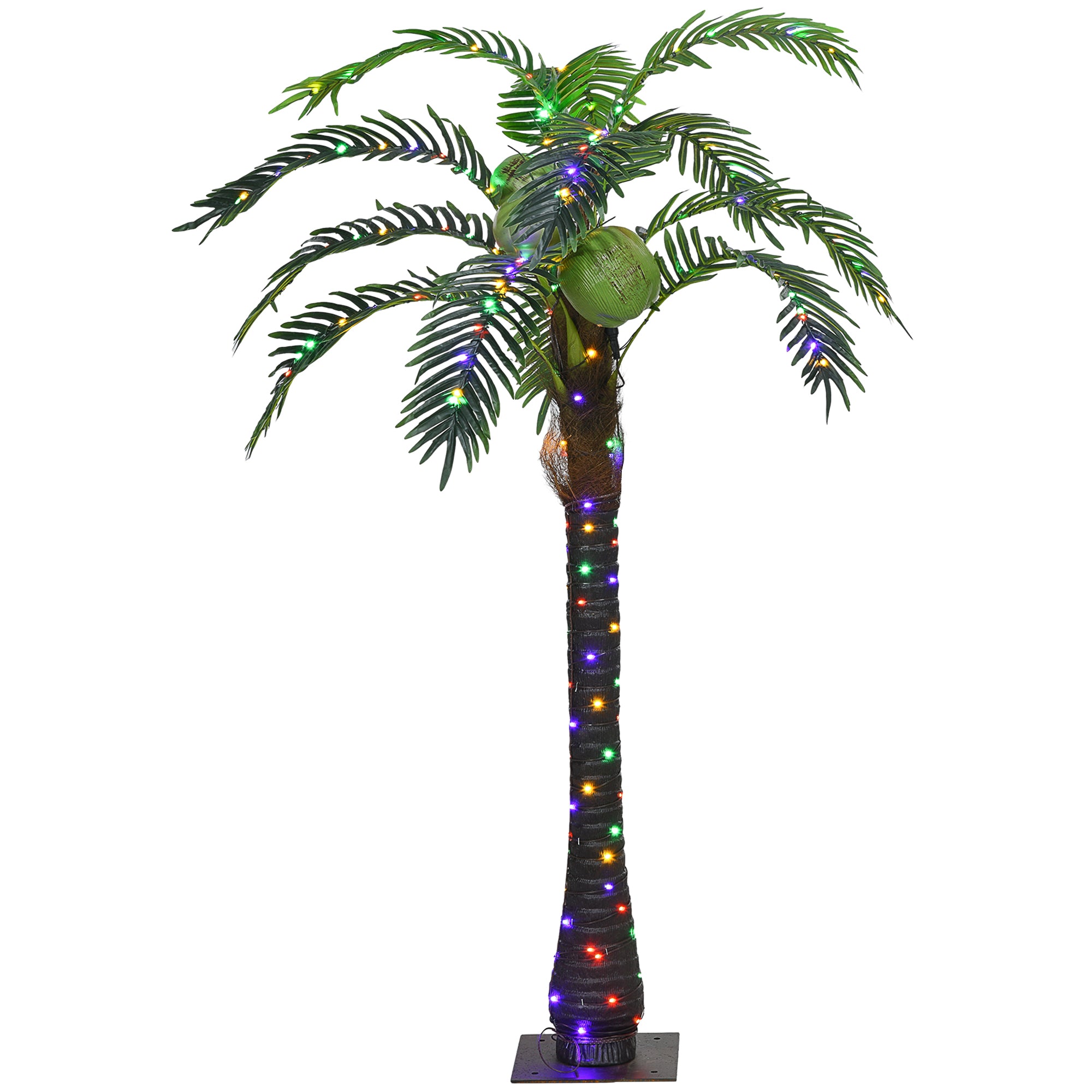 Outsunny 5' Artificial Lighted Palm Tree with 3 Coconuts, 200 LED Light, Color Changing Light Up Tropical Palm Tree with Remote for Indoor, Outdoor, Pool, Party Dcor