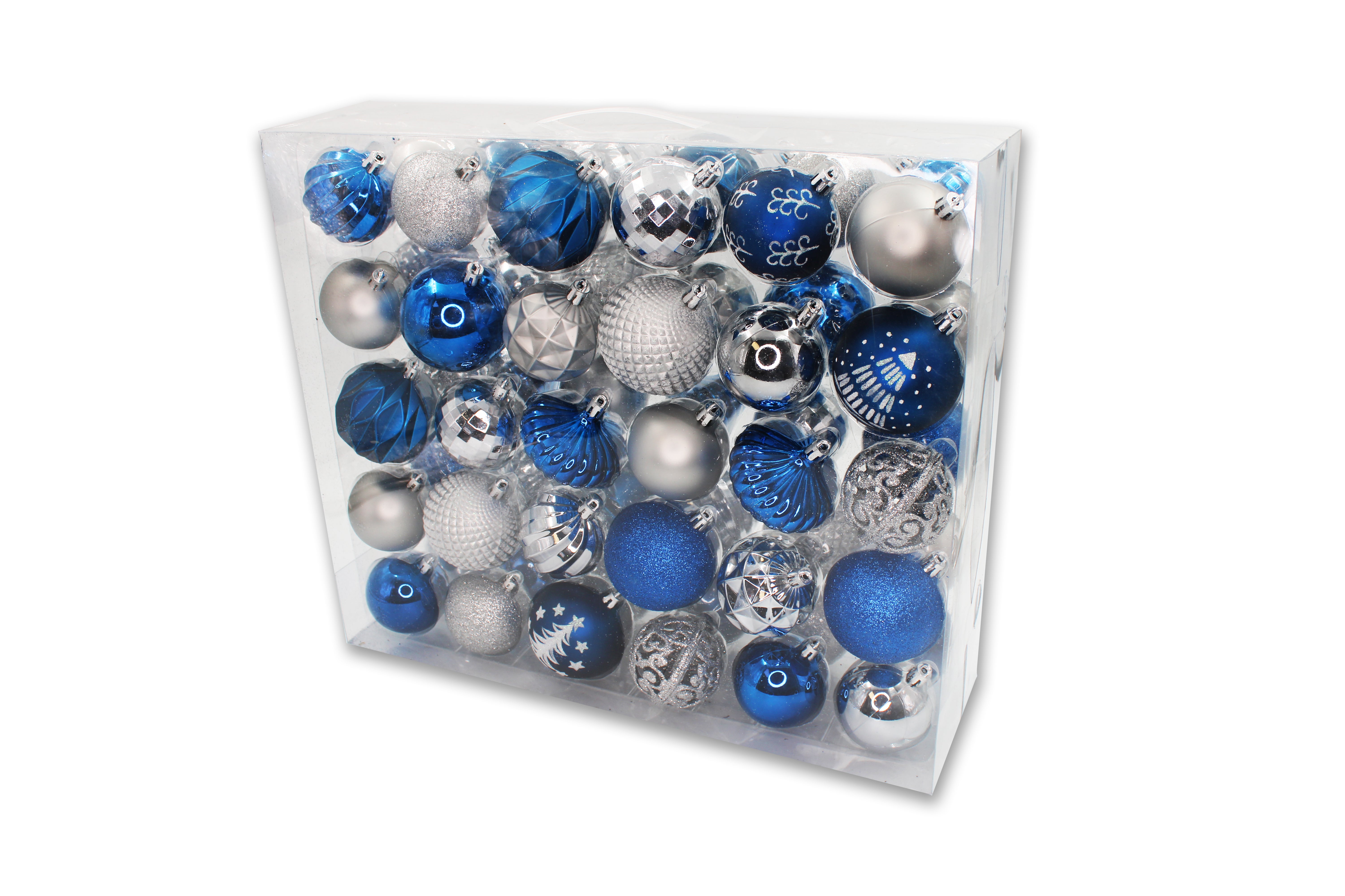 60 Pack Blue and Silver Assorted Ball and Onion Ornaments