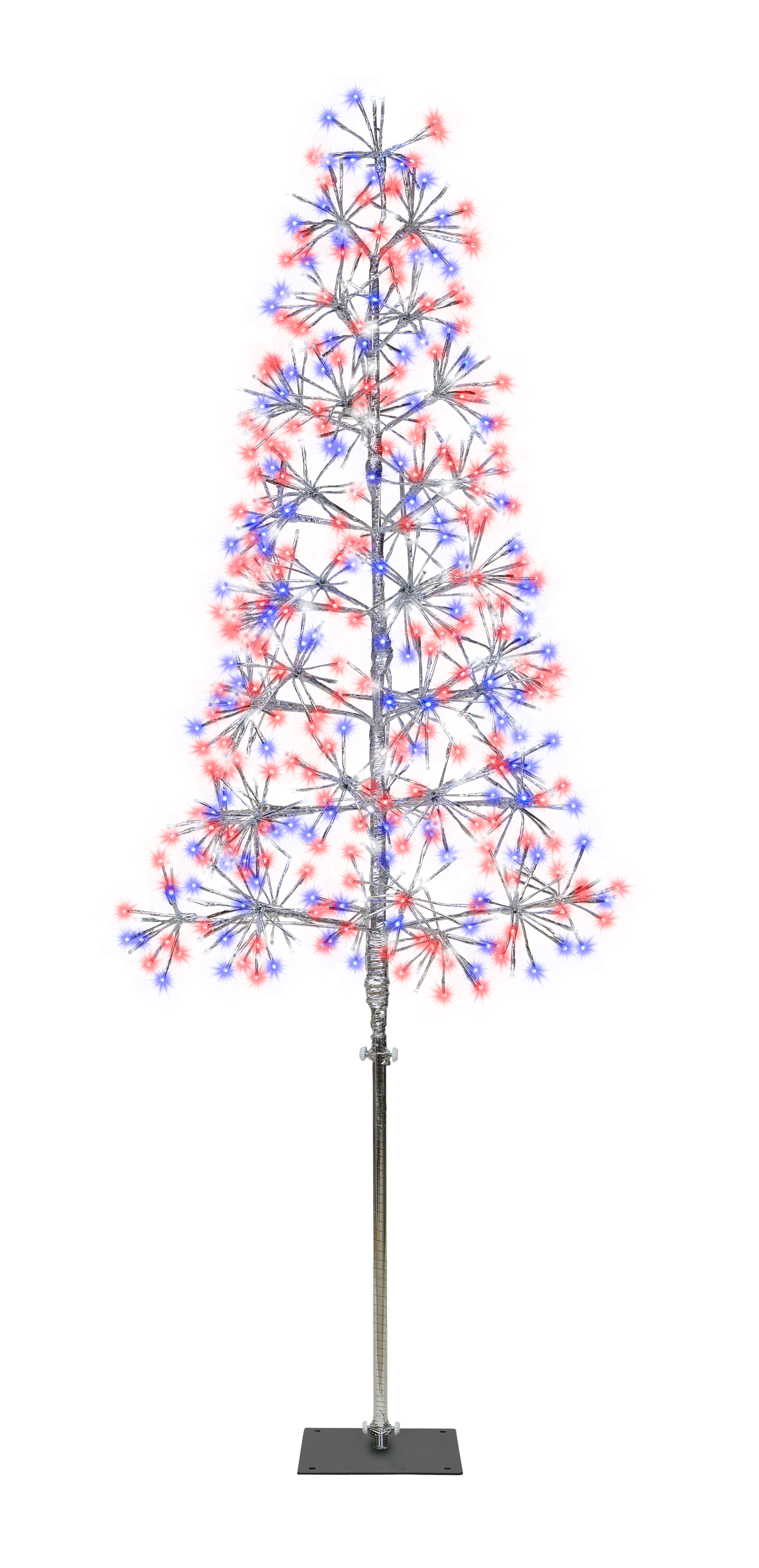 6' Red, White and Blue LED Tree with Silver Frame