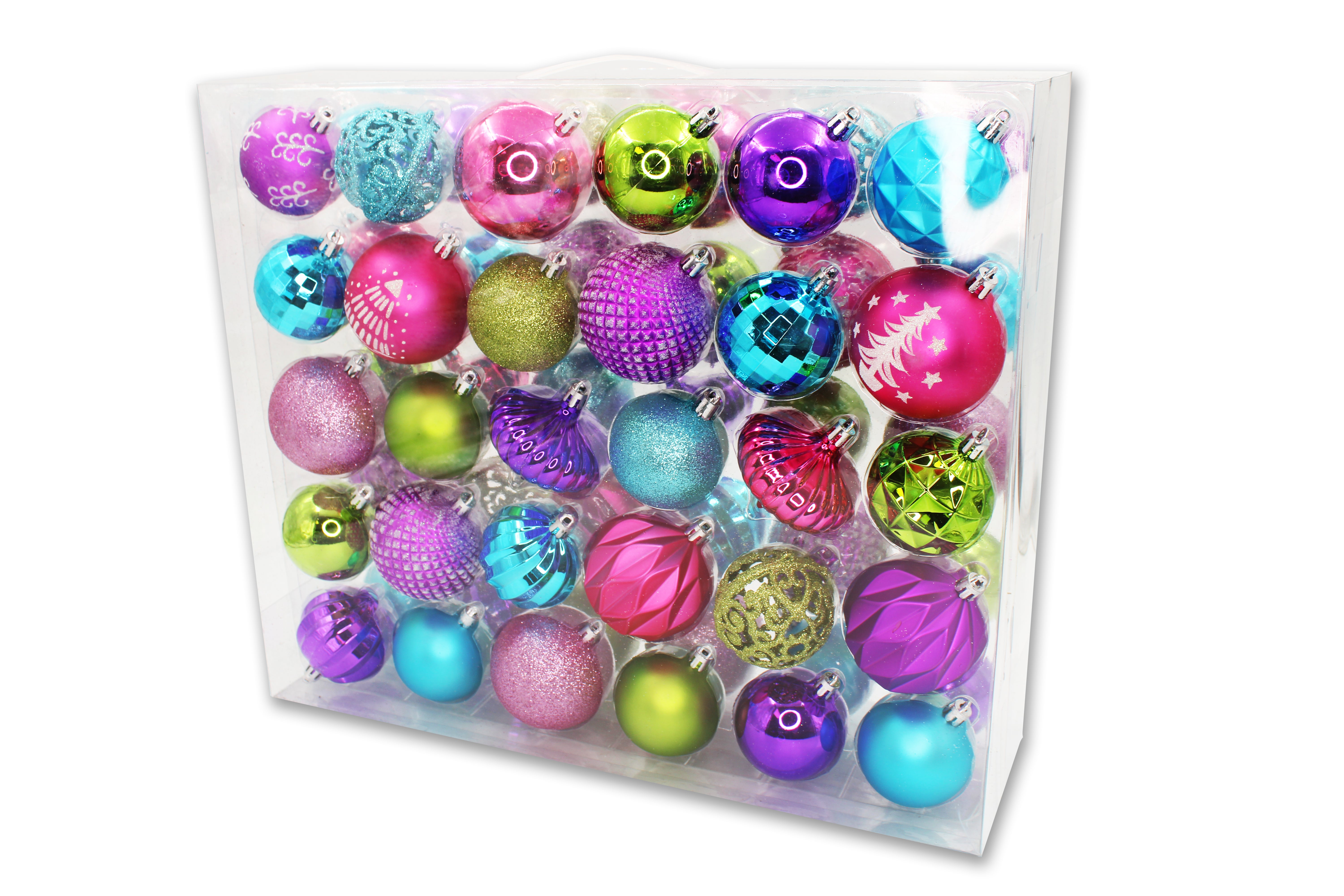 60 Pack Lime Green Hot Pink Purple and Aqua Assorted Ball and Onion Ornaments