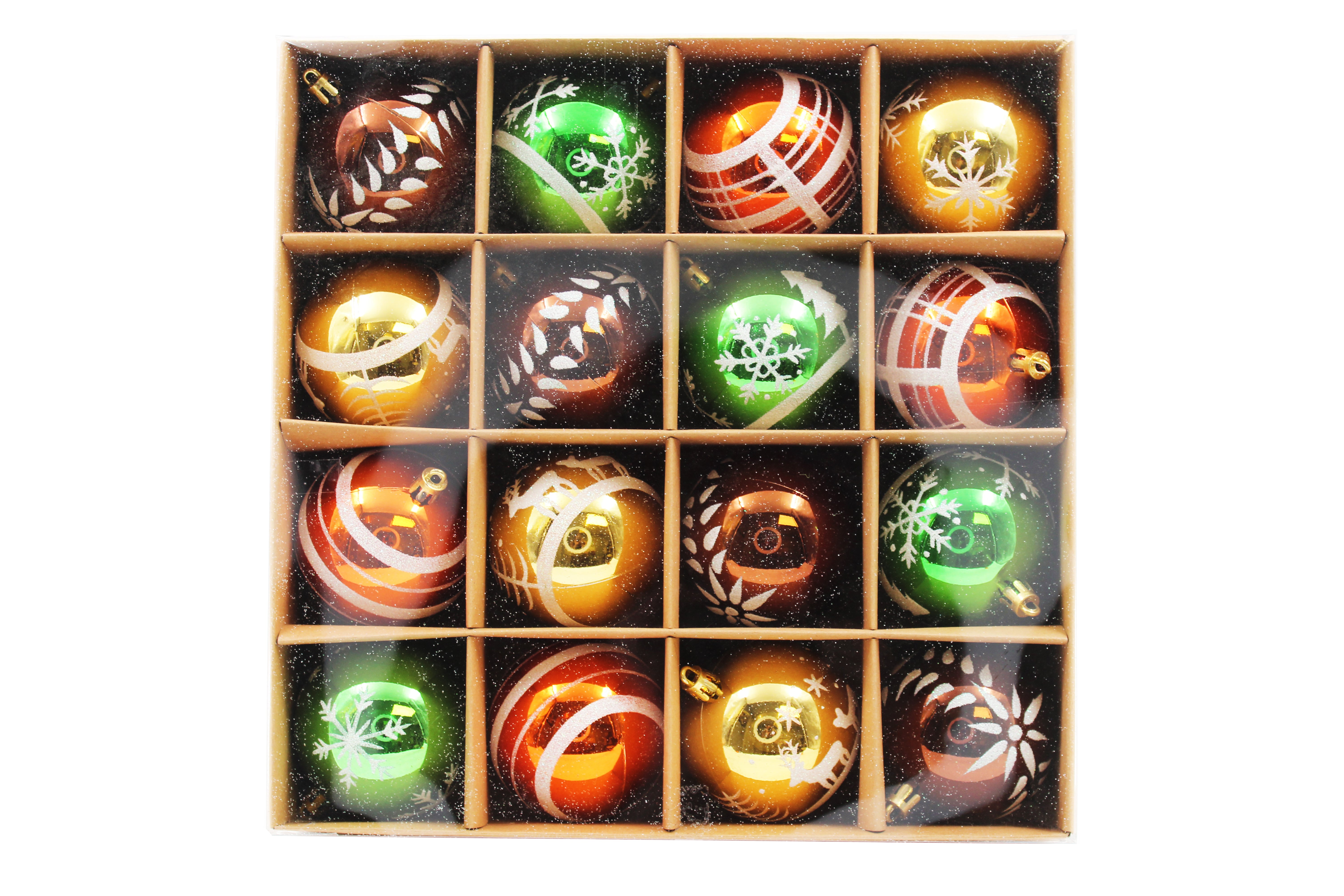 16 Pack Lime Green, Copper, Gold and Brown Assorted Ball Ornaments