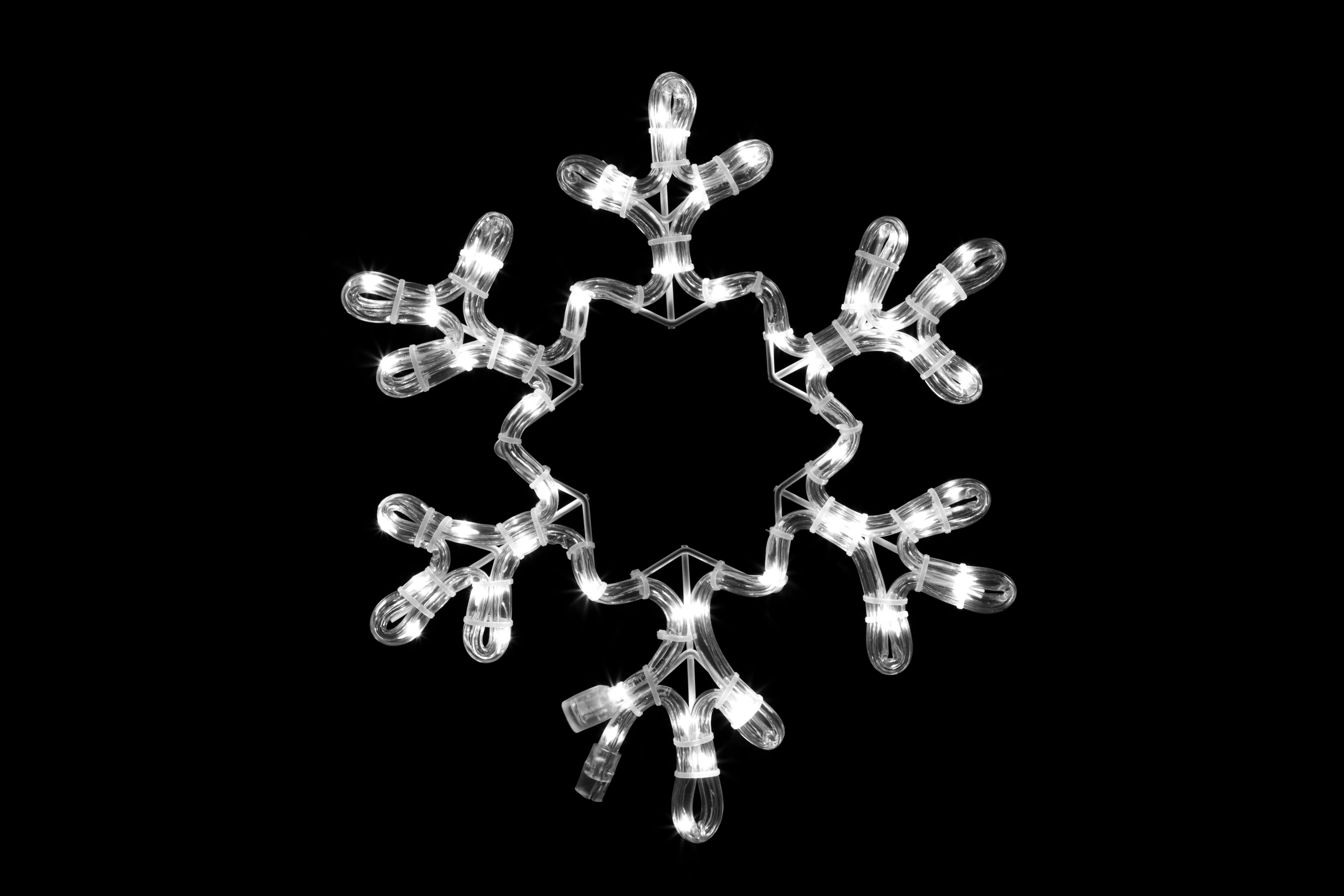 Pure White 12"" Rope-lit Snowflake with Star