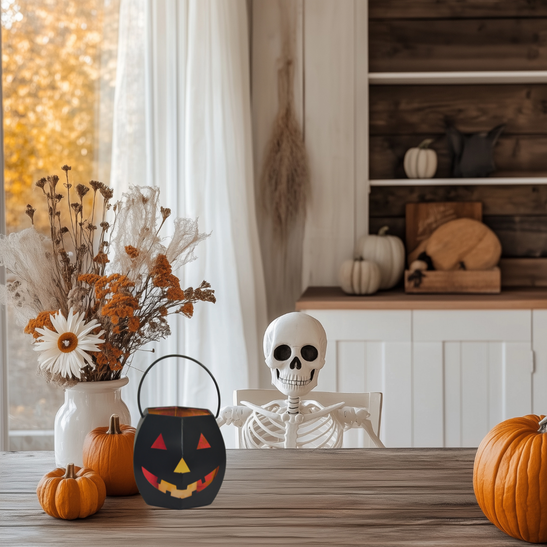 Halloween Pumpkin with LED Candle - black