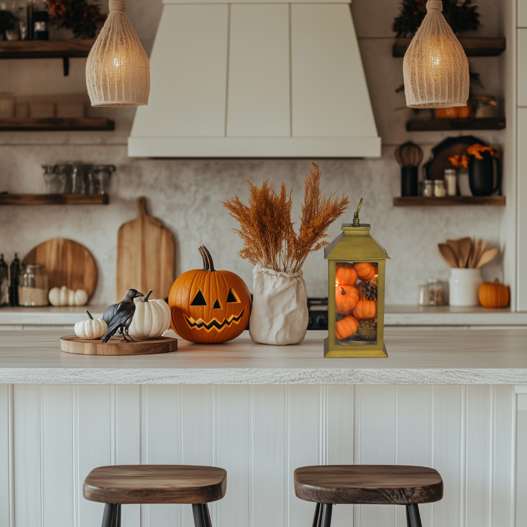 Harvest Pumpkin and Pinecone Lantern with LED Lights