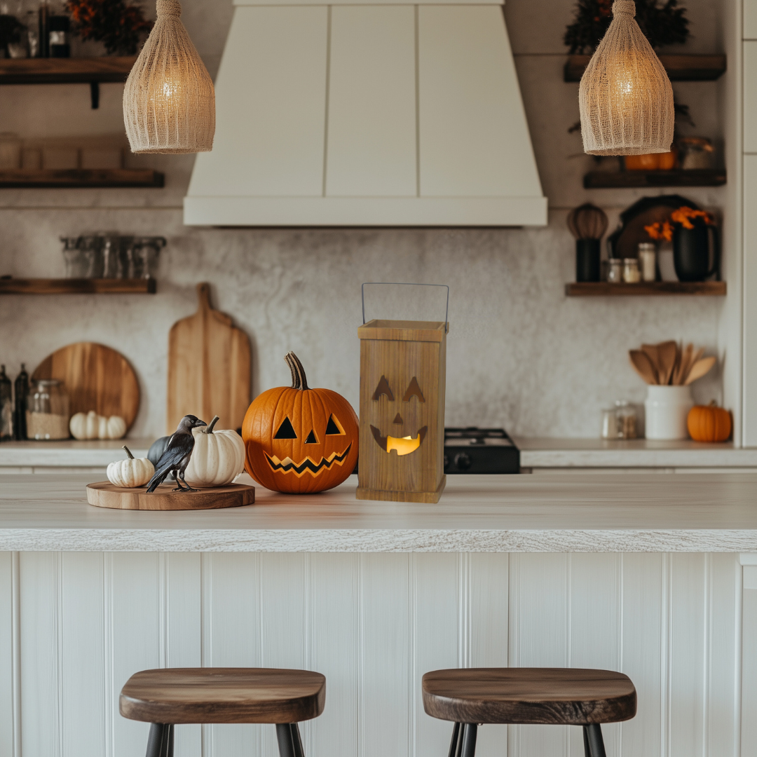 Halloween Wooden Pumpkin Lantern with LED Candle