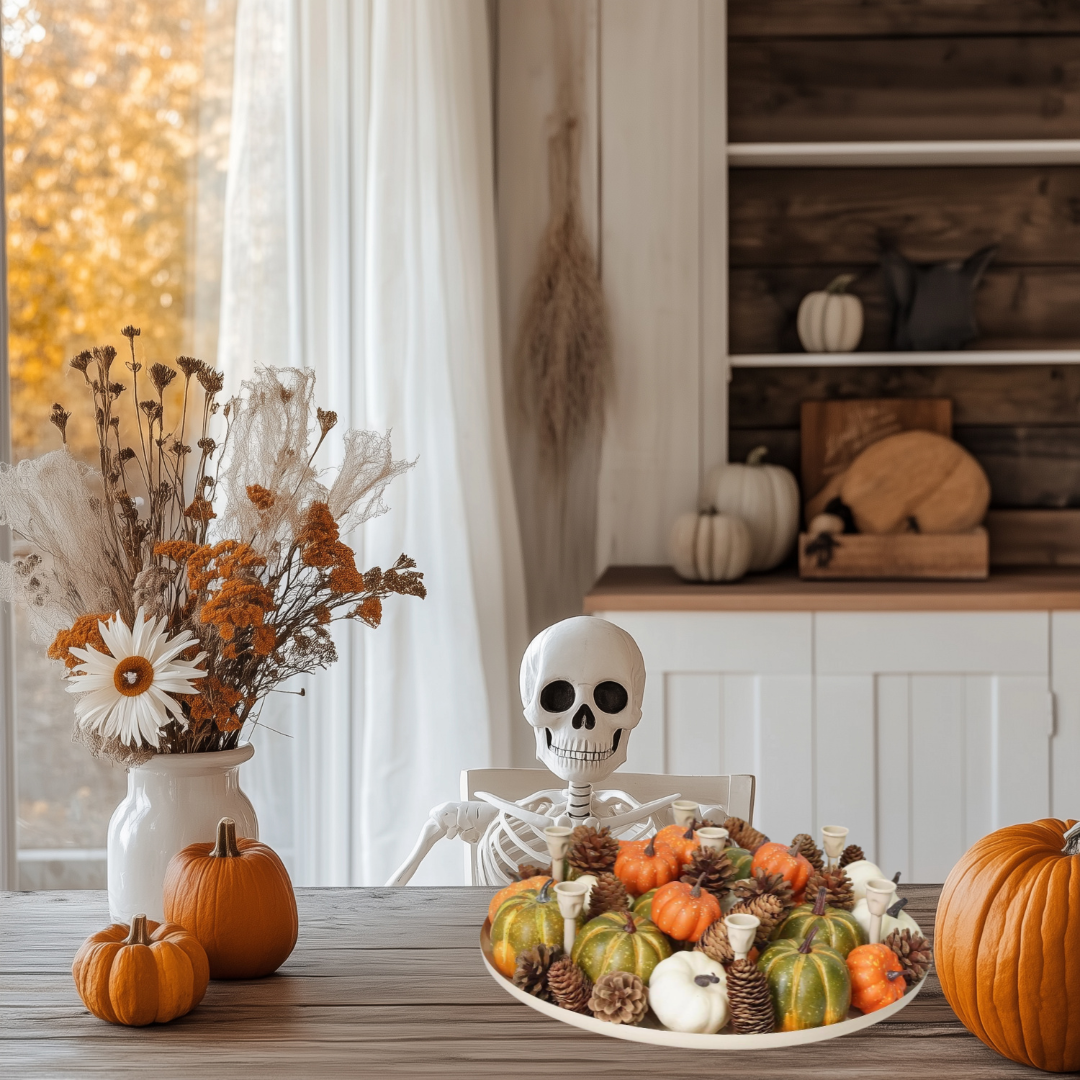 Harvest Pumpkin and Pinecone Candle Holder Centerpiece