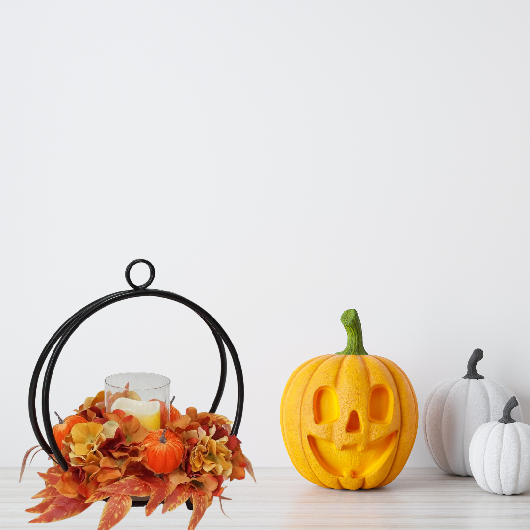 Harvest Pumpkin and Floral Candle LED Lantern