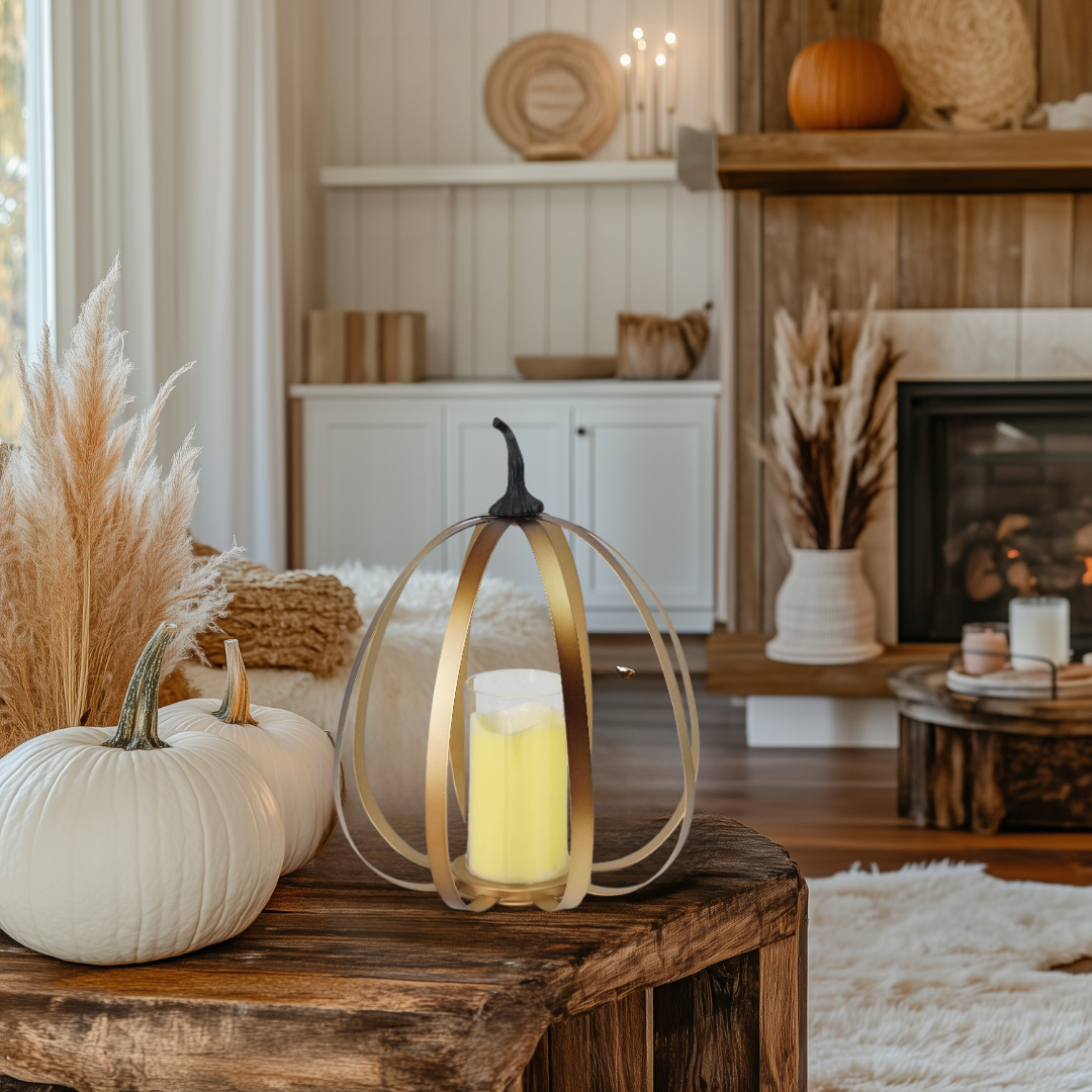 Gold Elegant Pumpkin Lantern with LED Candle