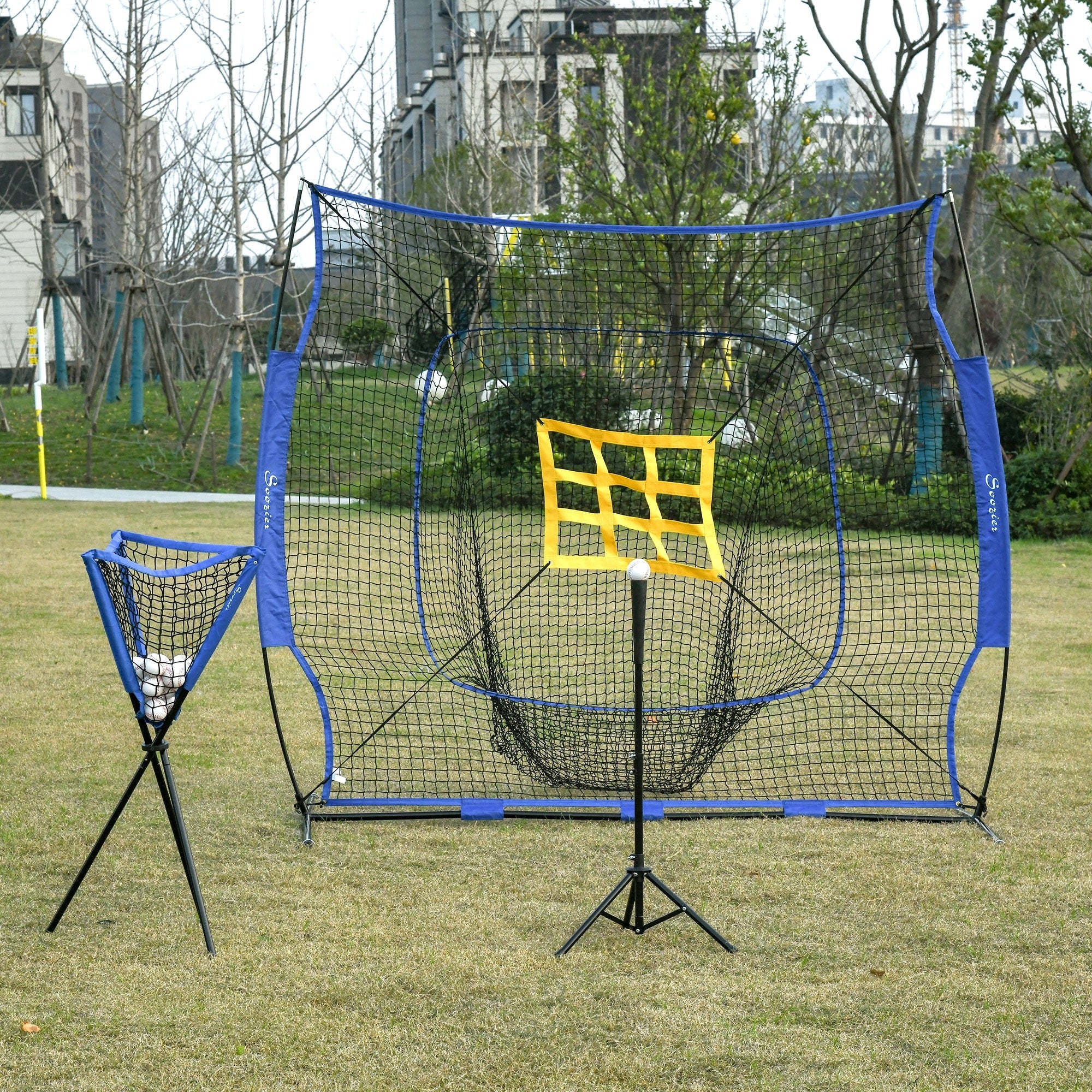 Baseball Practice Net Set with 7.5x7ft Catcher Net, Ball Caddy and Batting Tee, with Carry Bag  Blue