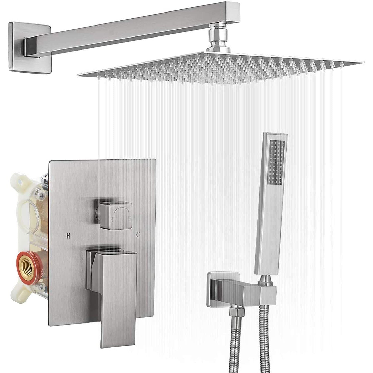 10 Inch Square Bathroom Shower Combo Set in Brushed Nickel