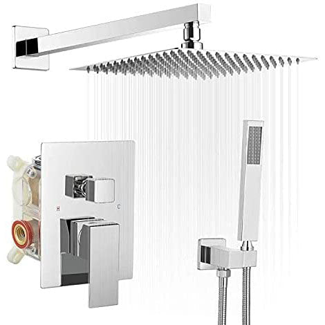 10 Inch Square Bathroom Shower Combo Set in Polished Chrome