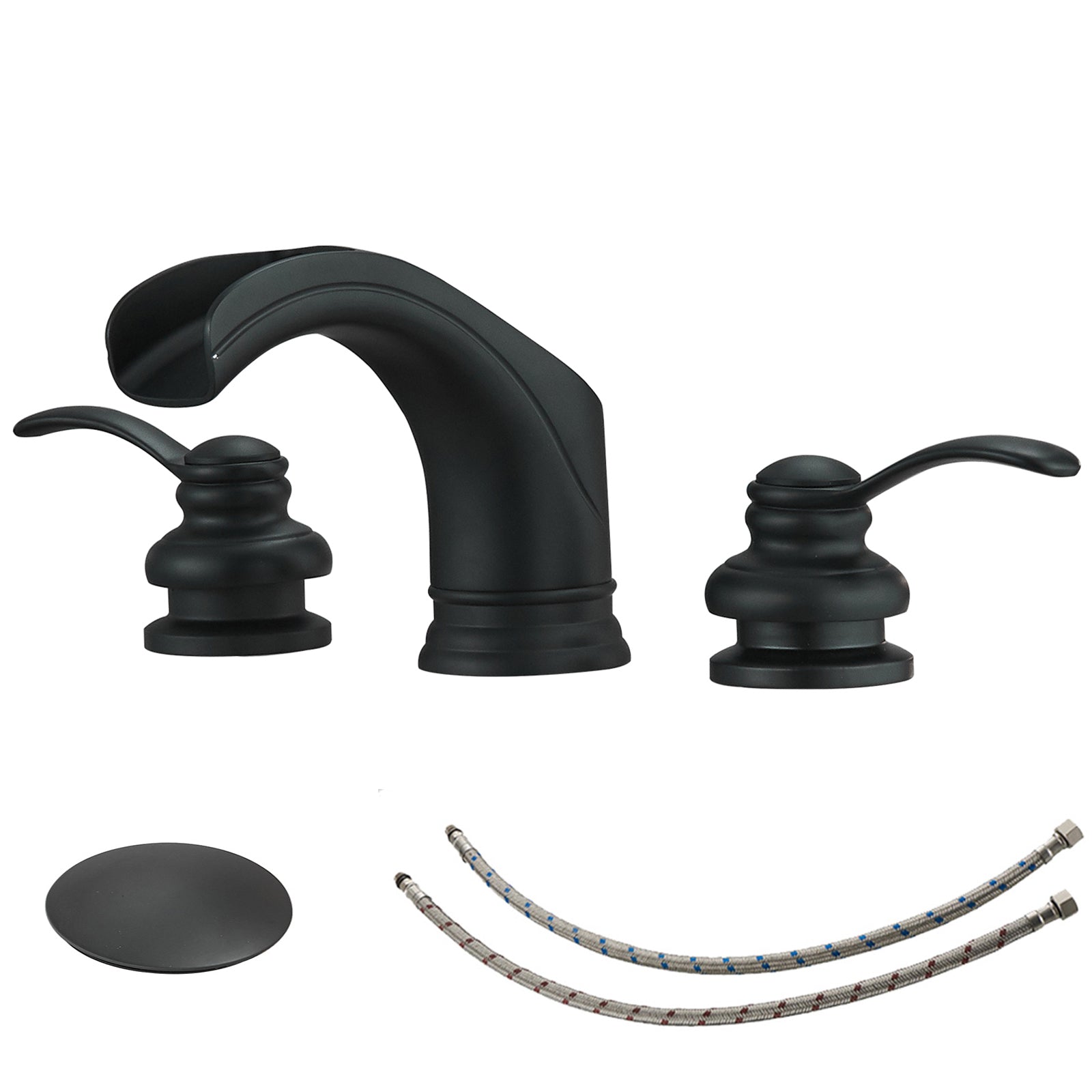 8 in Waterfall 2-Handle Bathroom Faucet With Drain Black