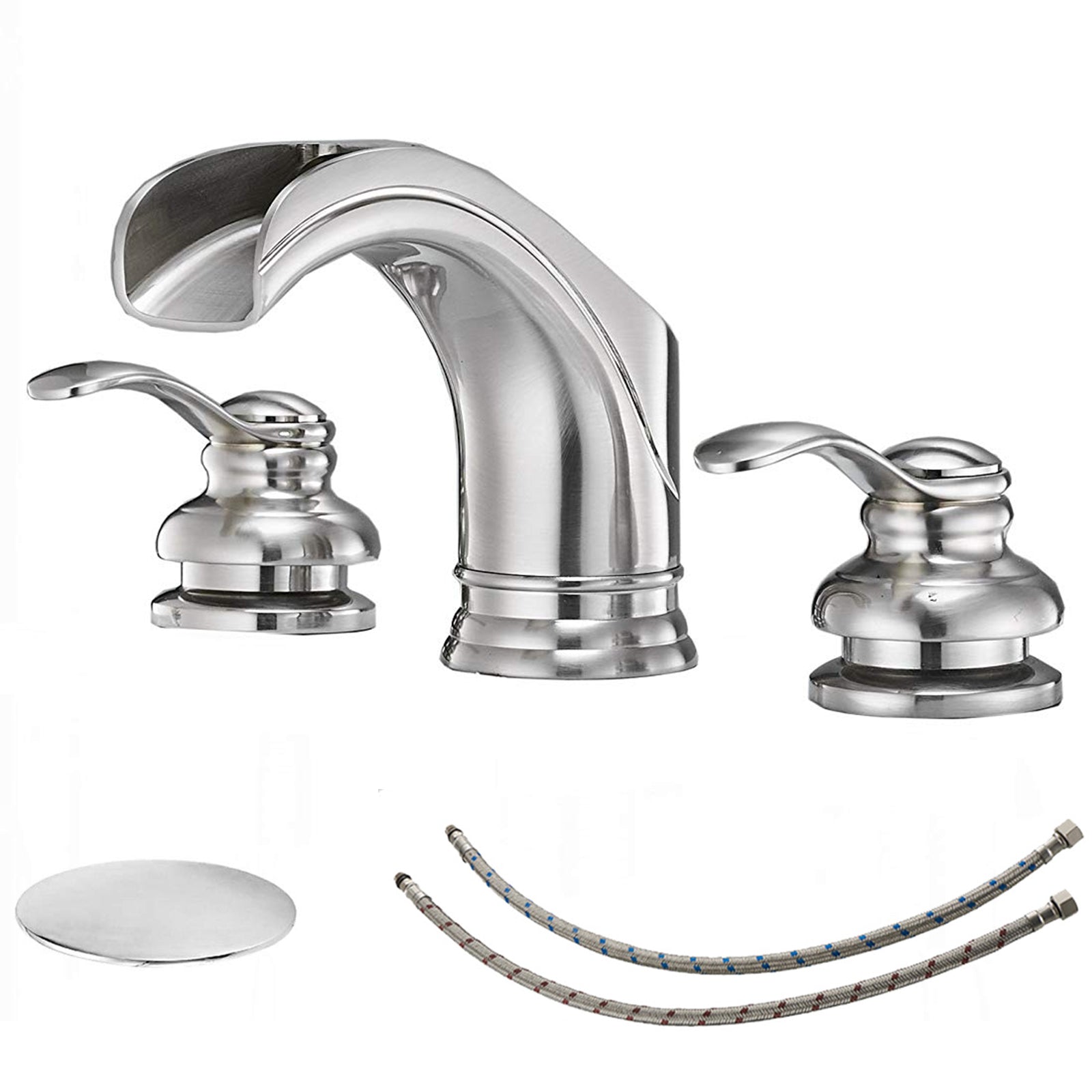 8 in Waterfall 2-Handle Bathroom Faucet With Drain Nickel