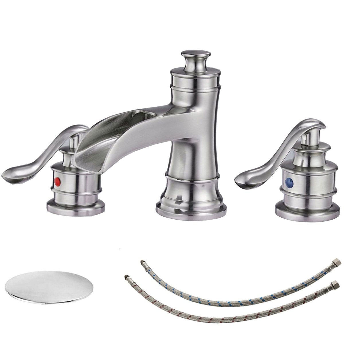 8 in Double Handle Waterfall Bathroom Faucet Brushed Nickel