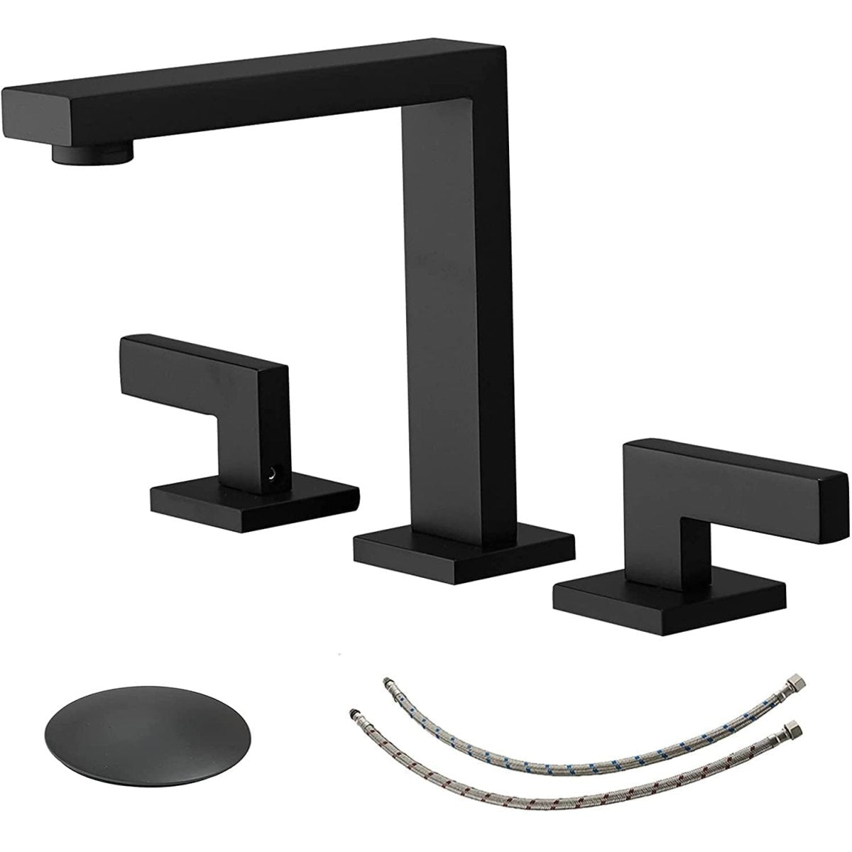 8 in Double Handle Bathroom Faucet with Drain Black