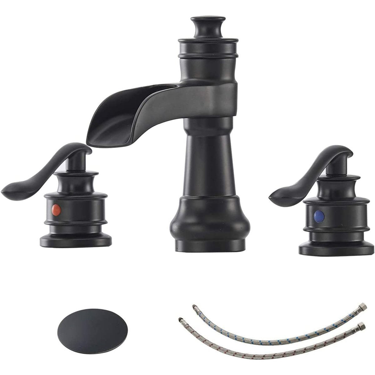 8 in Waterfall 2-Handle Bathroom Faucet Matte Black