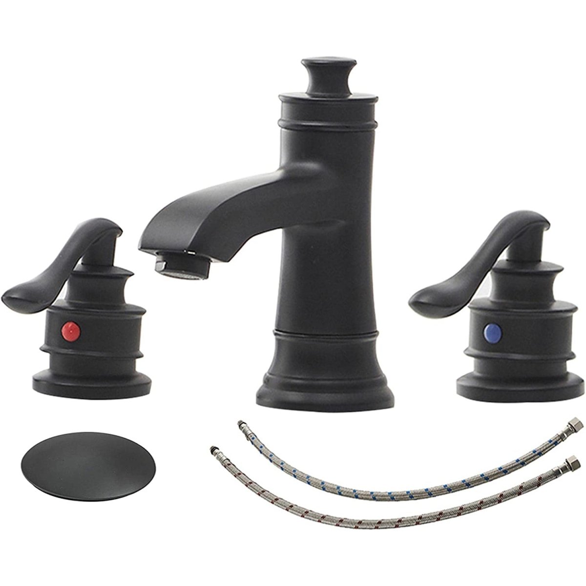 8 in Double Handle Bathroom Faucet With Drain Assembly Black