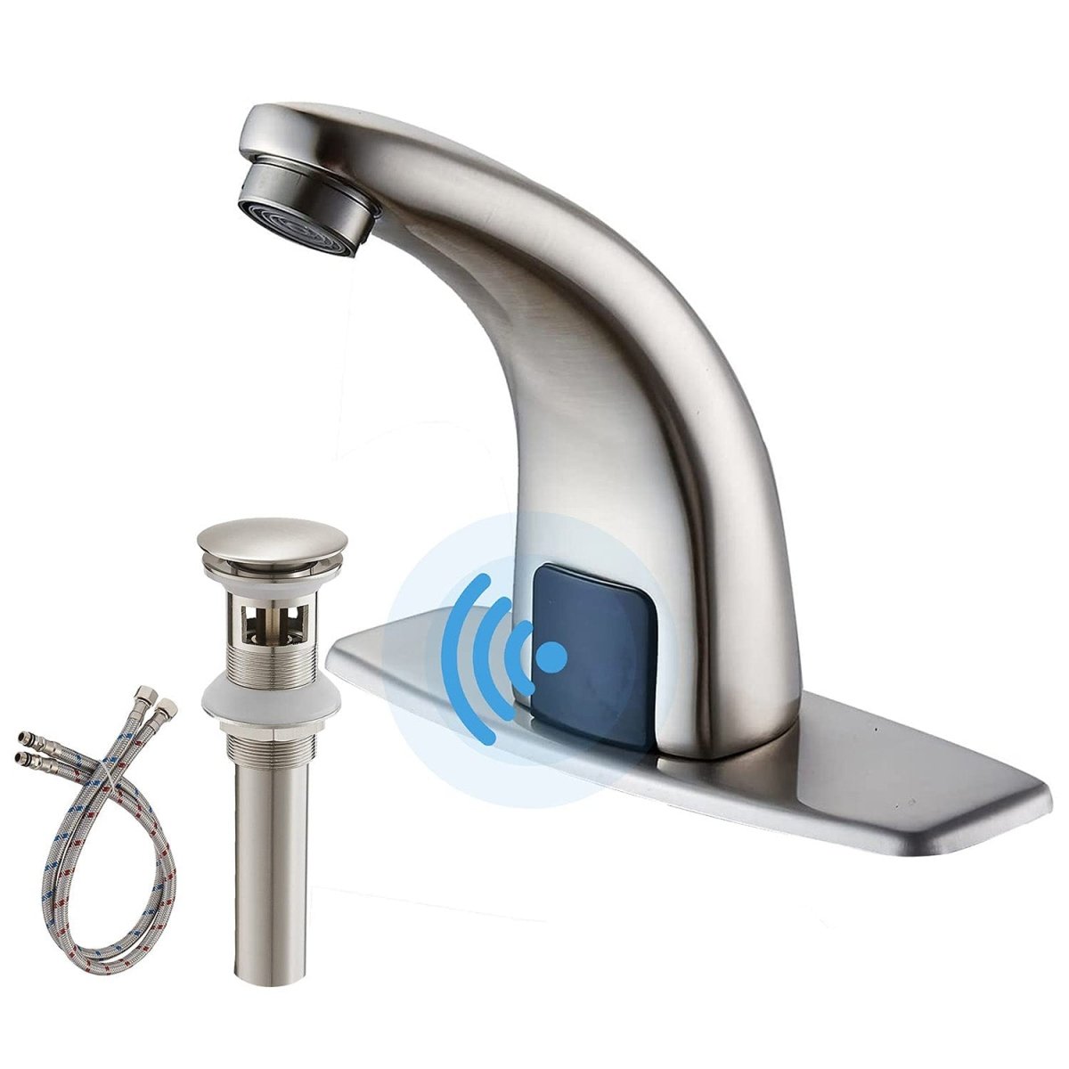 Touchless Bathroom Faucet with Deckplate & Drain Nickel