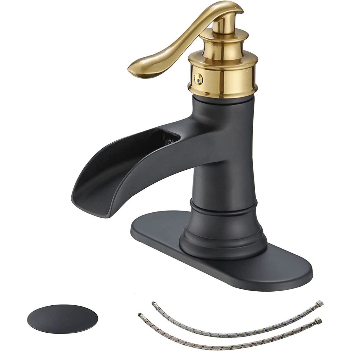 Single Hole Single Handle Bathroom Faucet Black and Gold