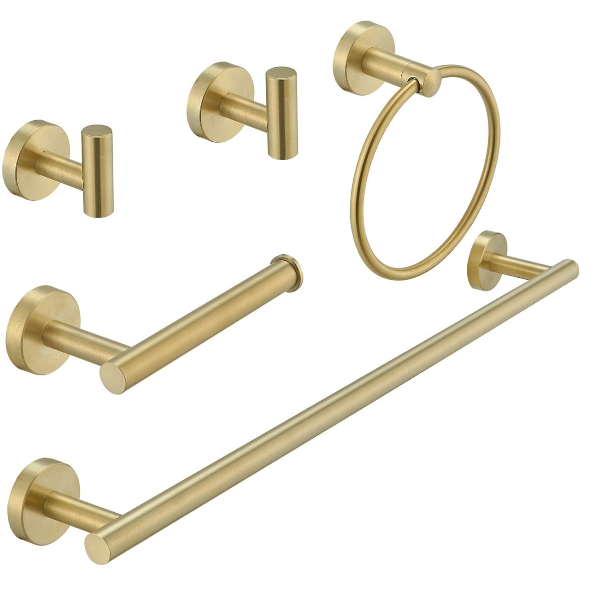 5 PCS Towel Bar Towel Hook Paper Holder Towel Ring Set Gold