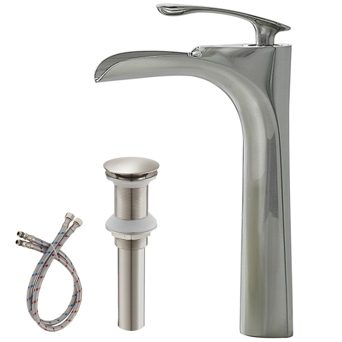 Waterfall Bathroom Vessel Sink Faucet With Drain Nickel