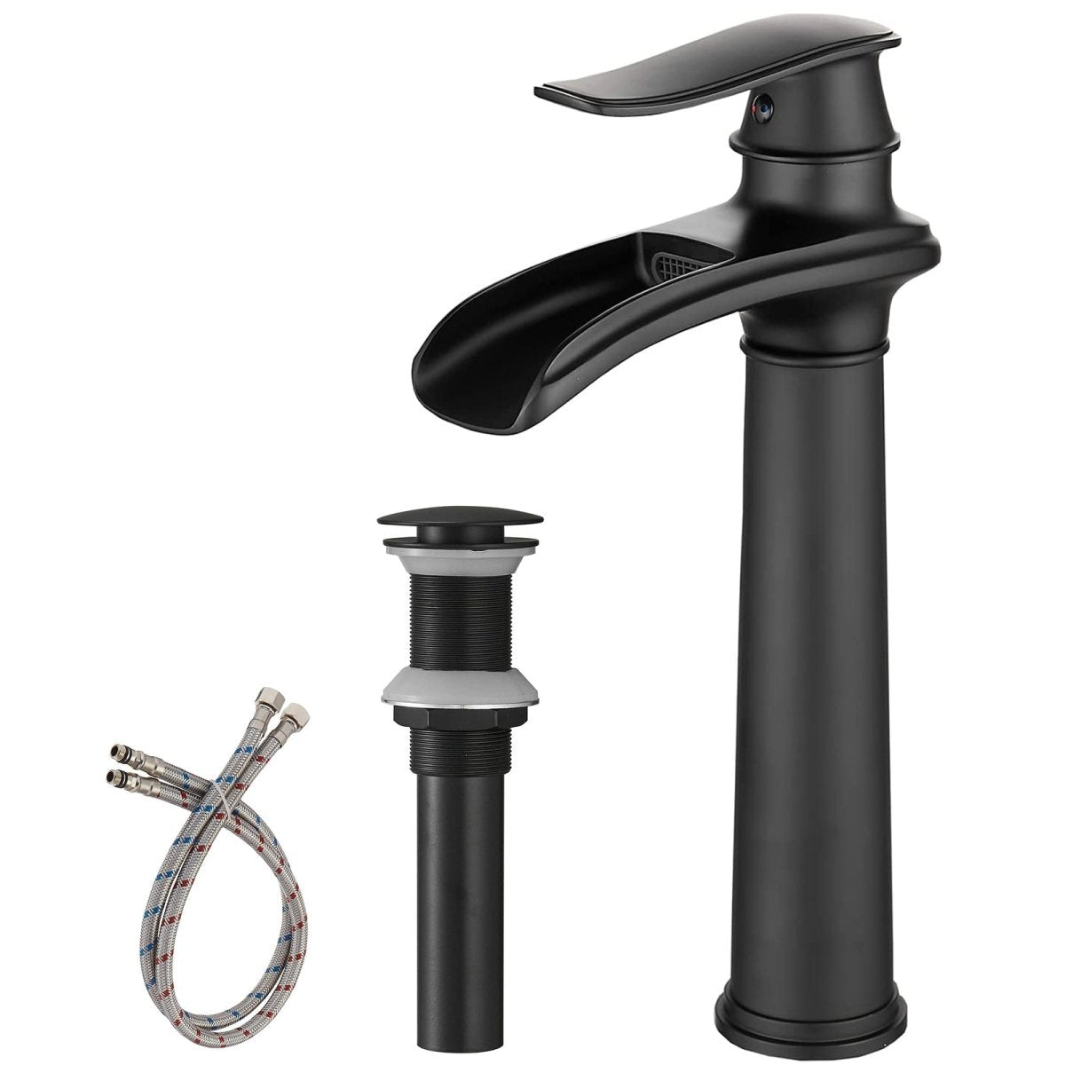 Waterfall Bathroom Sink Faucet With Pop-up Drain Matte Black