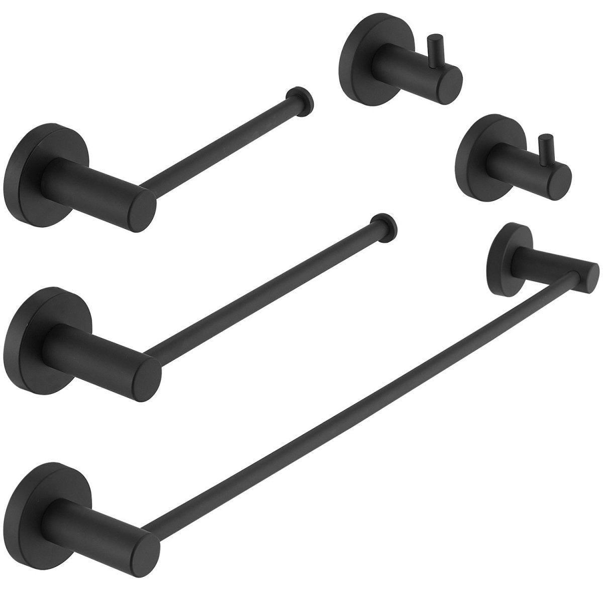 5 PCS Towel Bar Towel Hook Paper Holder Set Matte Black