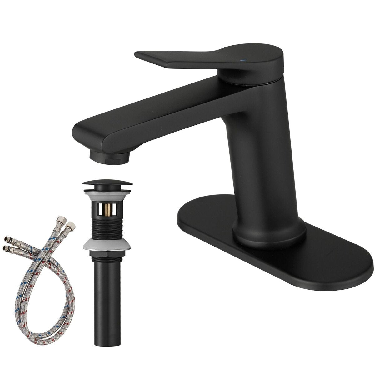 Solid Brass Square Vanity Faucet with Pop Up Drain Black