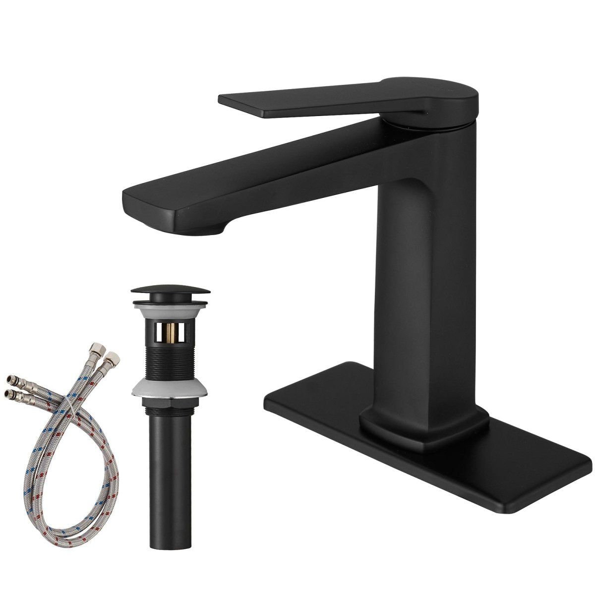 Single Hole Bathroom Sink Faucet with Pop Up Drain Black