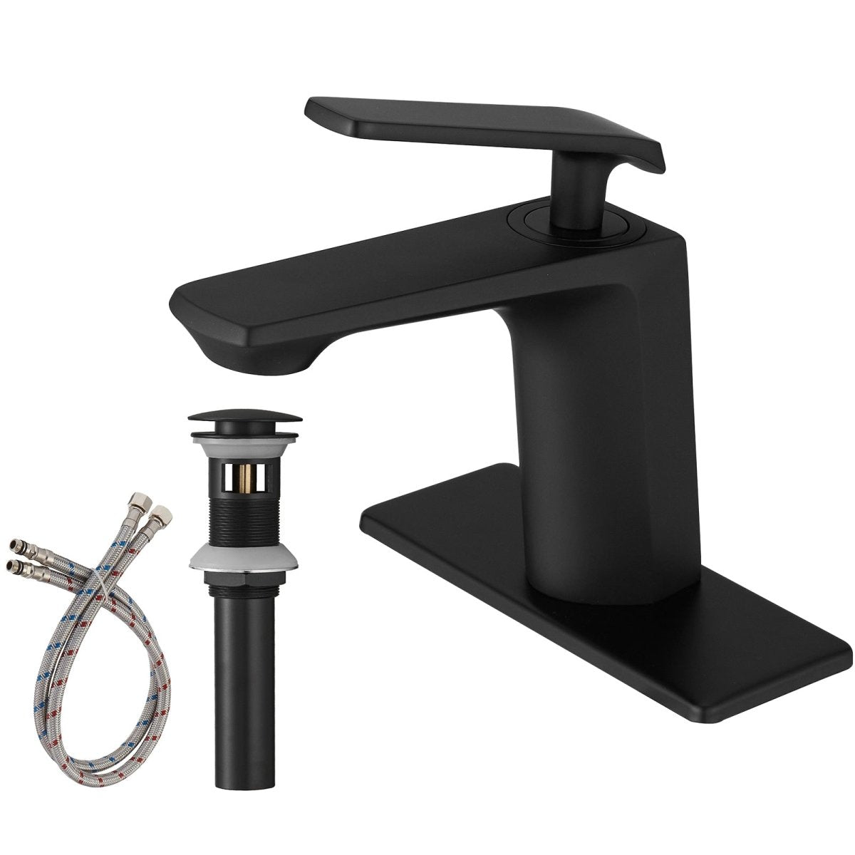 1 Handle Commercial Bathroom Sink Faucet with Drain Black