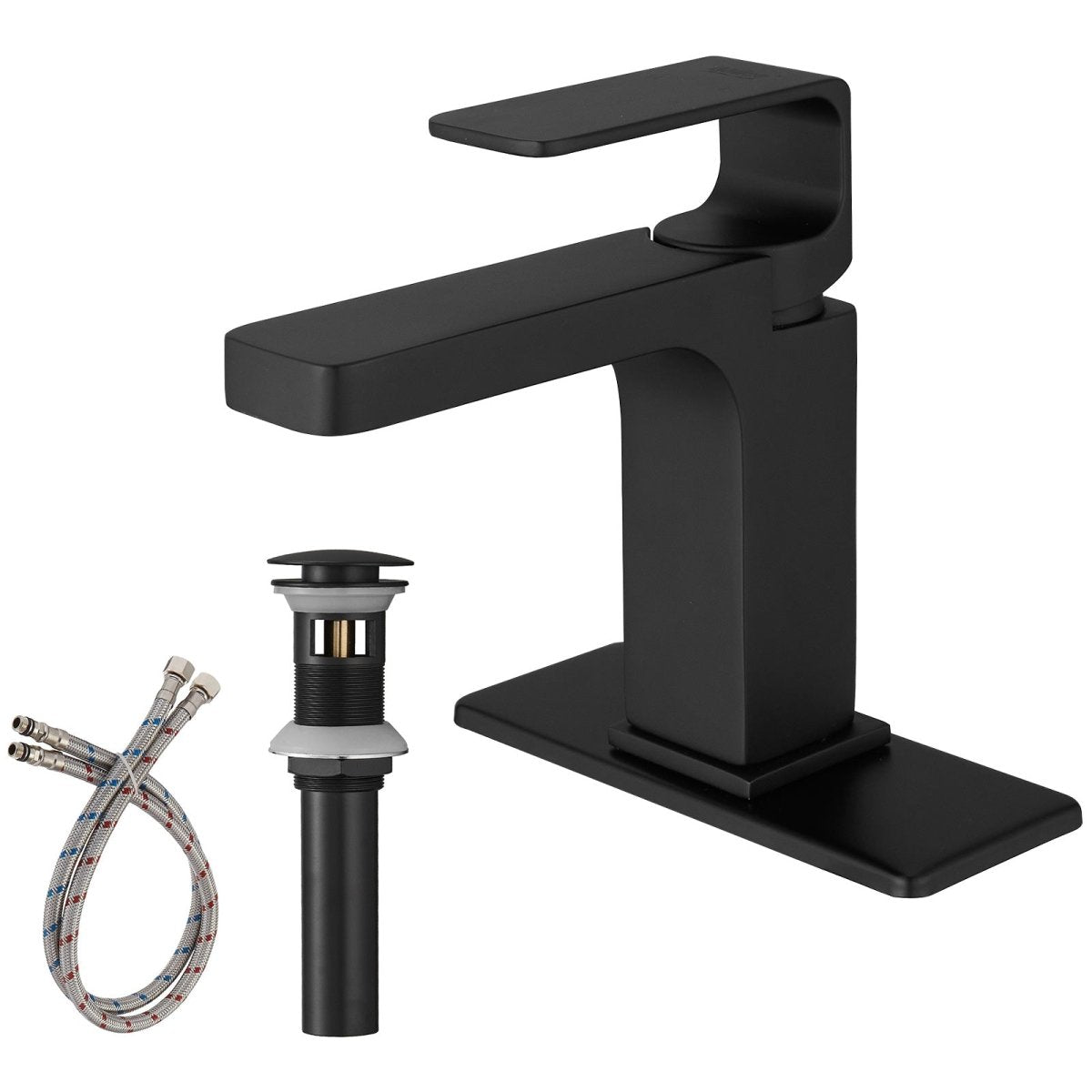 Solid Brass Square Modern Faucet with Pop Up Drain Black