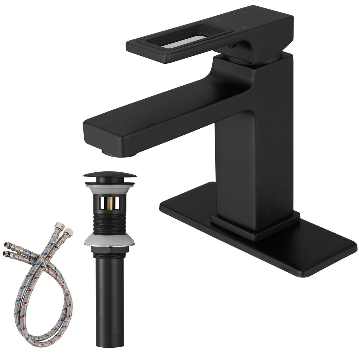 1 Handle Modern Bathroom Sink Faucet with Pop Up Drain Black