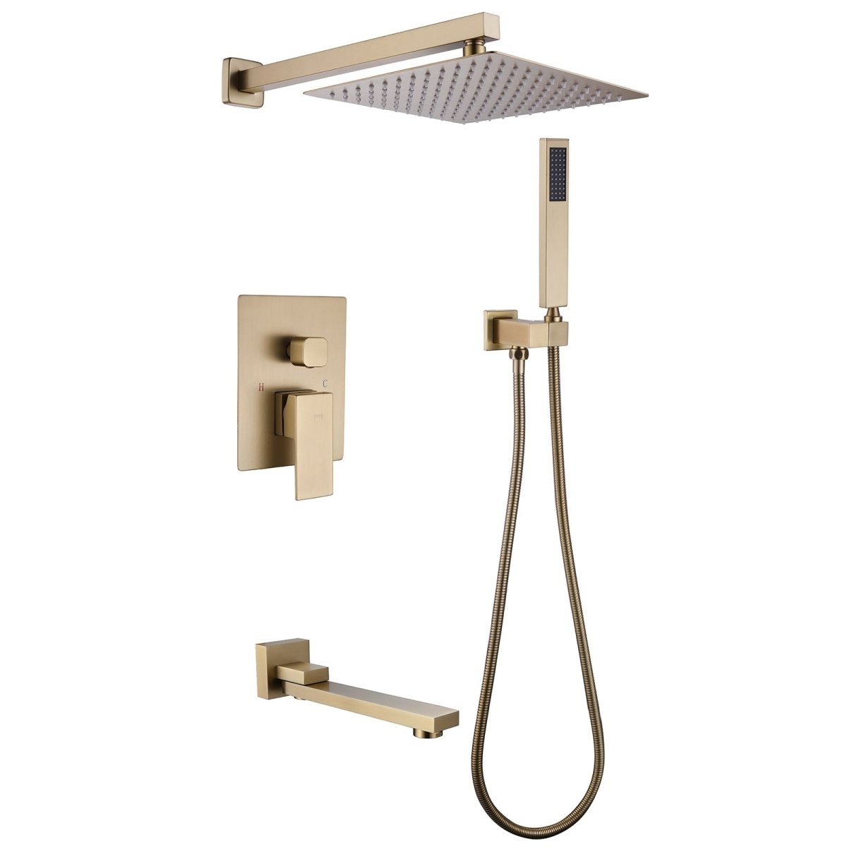 3-Spray High Pressure Tub and Shower Faucet Brushed Gold