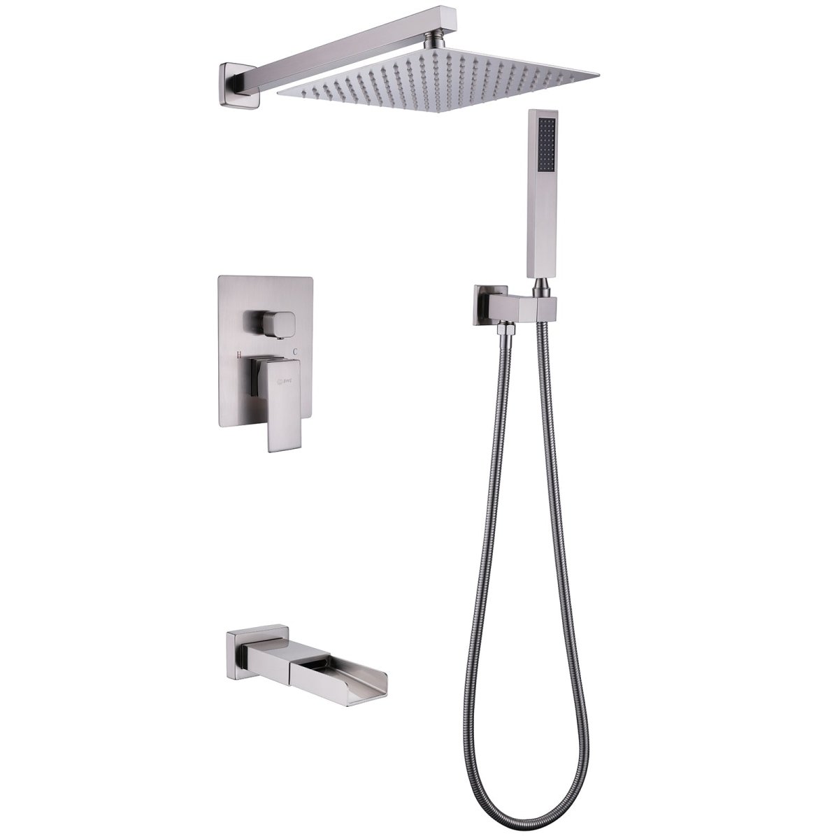 Waterfall Spout 3-Spray Tub and Shower Faucet Brushed Nickel