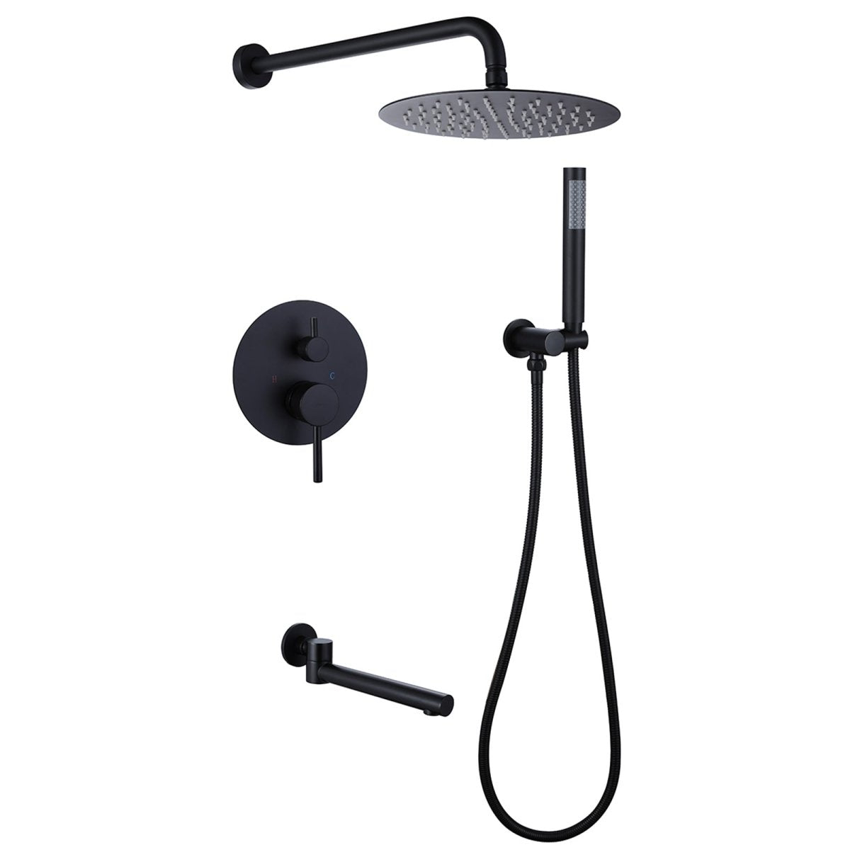 3-Spray Round Tub and Shower Faucet in Matte Black